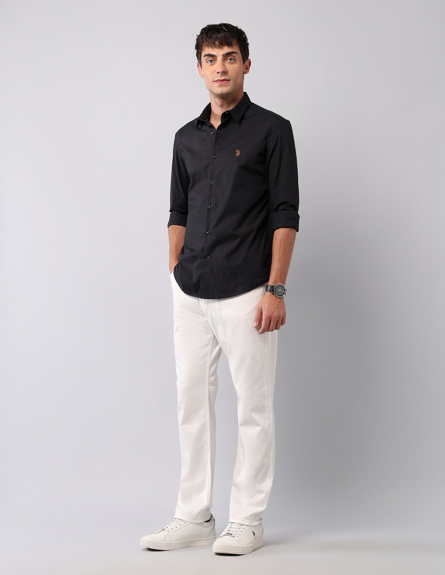 Solid Regular Fit Poplin Shirt Black - U.S. Polo Assn. India | Large