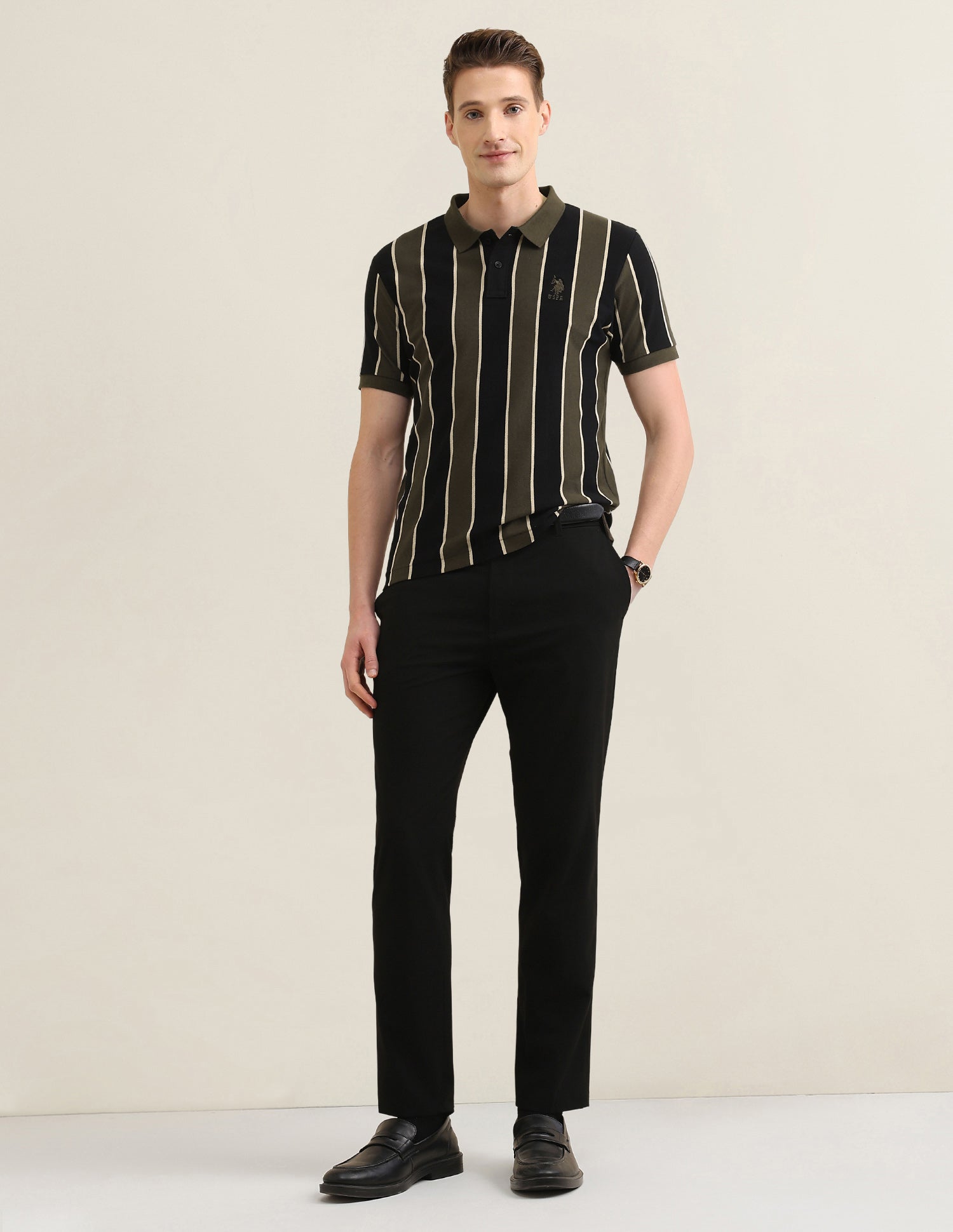 Sotogrande Vertical Striped Polo Shirt Olive - U.S. Polo Assn. India | Large
