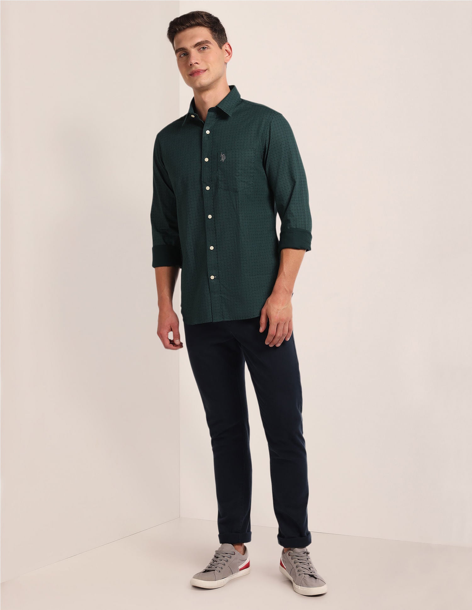 Regular Fit Dobby Shirt Green - U.S. Polo Assn. India | Large