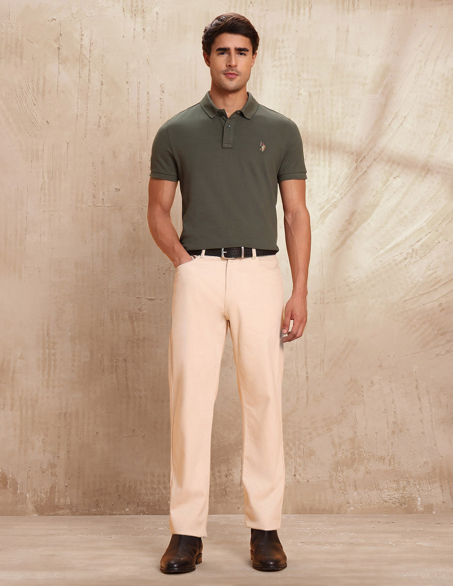 Pure Cotton Muscle Fit Polo Shirt Olive - U.S. POLO ASSN. | Large