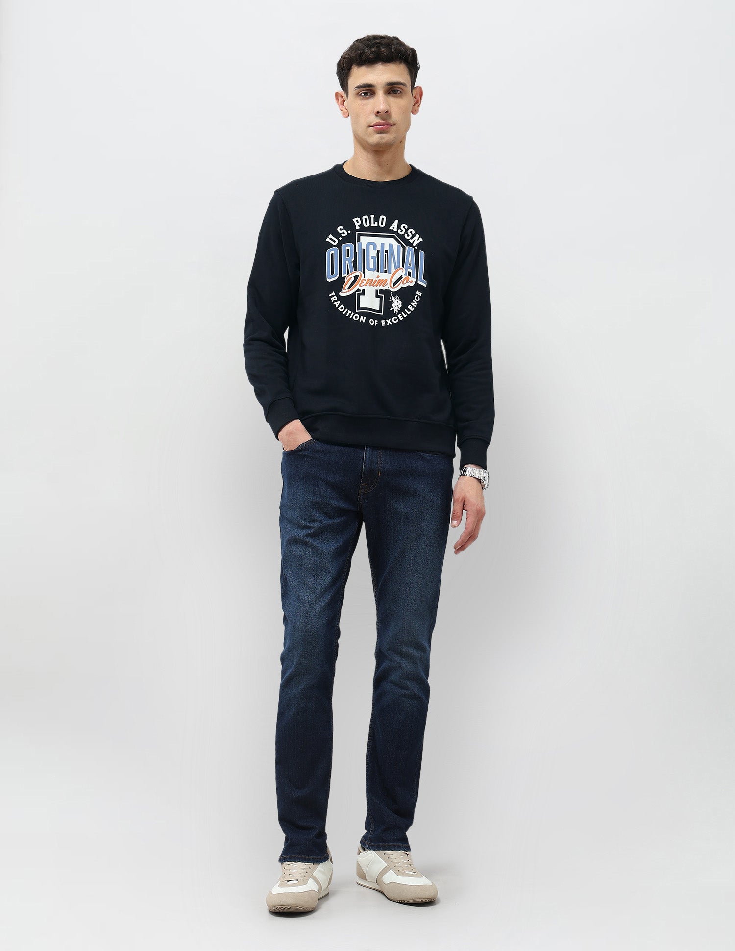 Graphic Brand Printed Regular Fit Sweatshirt Navy - U.S. POLO ASSN. | Large