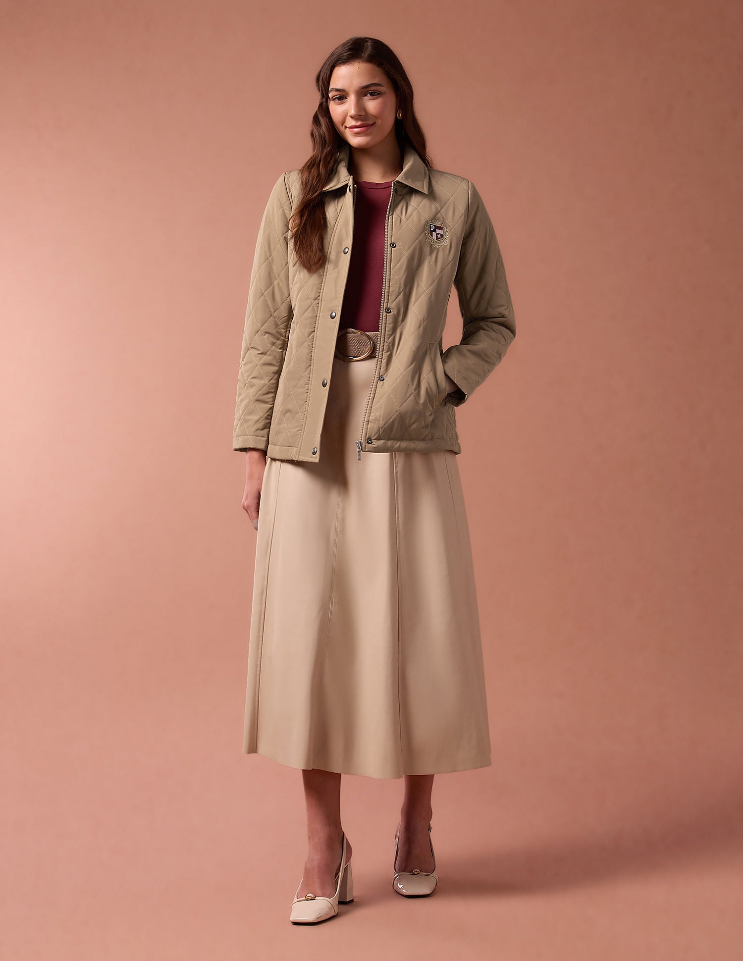 Hooded Solid Quilted Jacket Camel - U.S. POLO ASSN. | Large