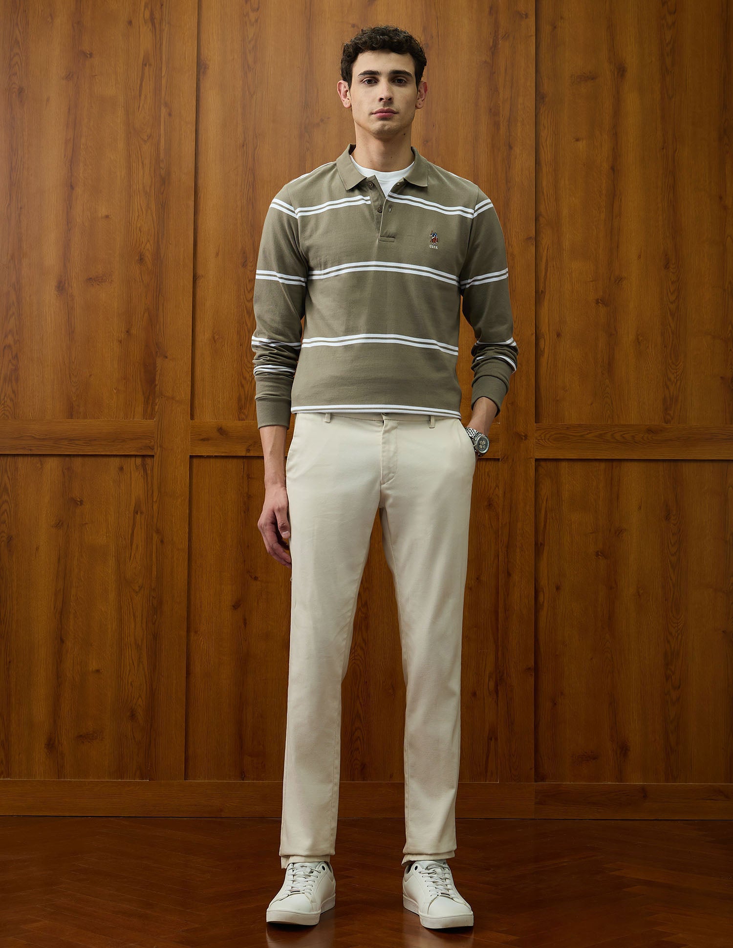 Horizontal Striped Varsity Theatre Polo Shirt Light Olive - U.S. Polo Assn. India | Large