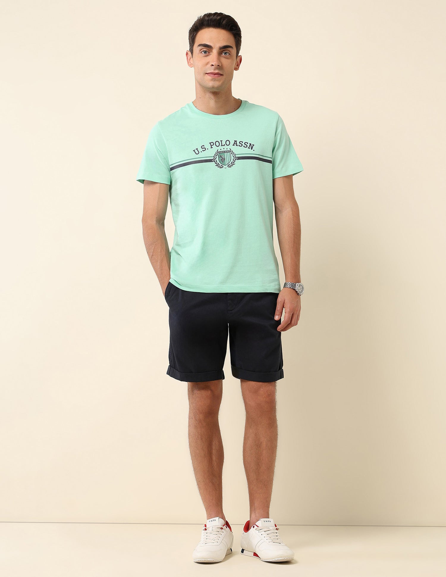 Slim Fit Brand Printed T-Shirt Aqua - U.S. Polo Assn. India | Large
