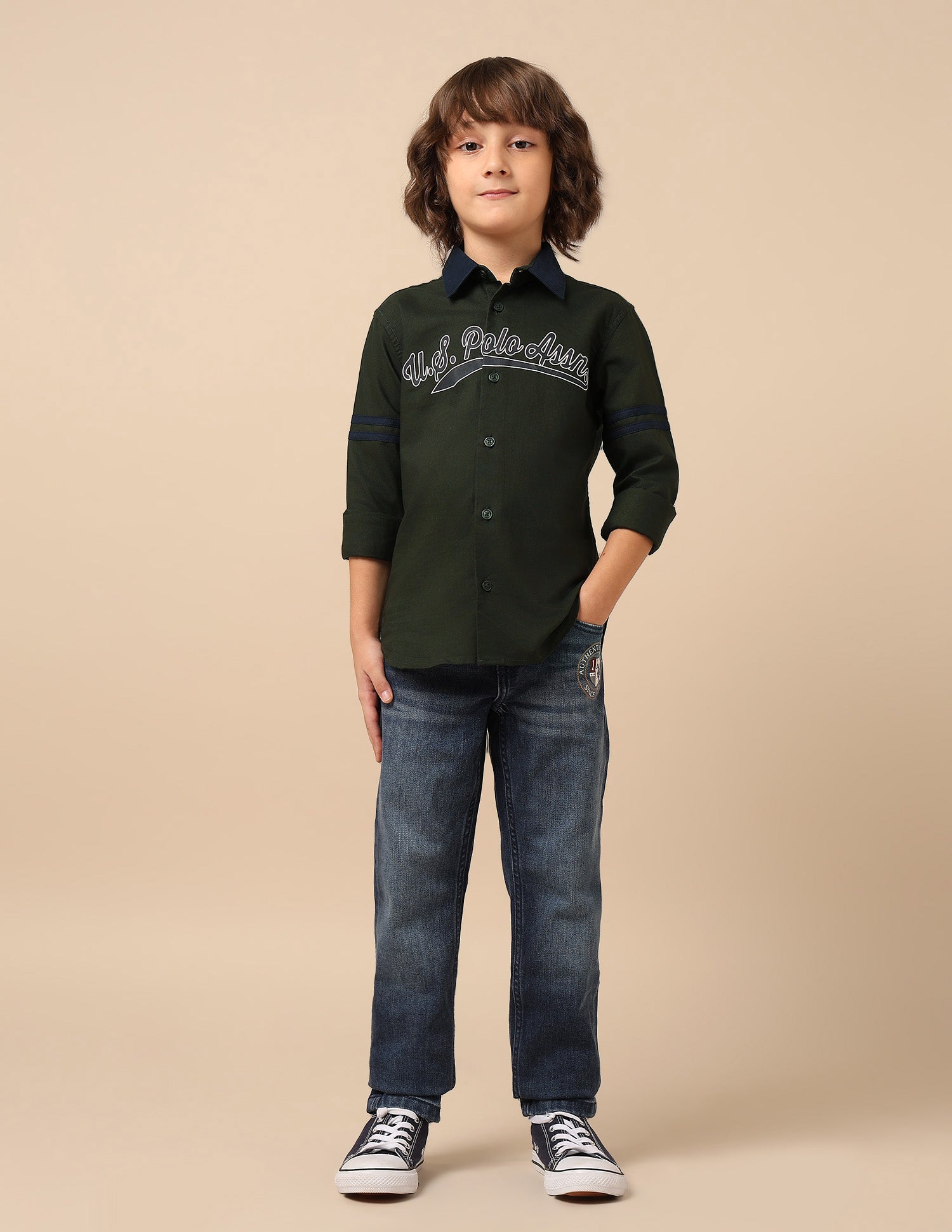 Boys Brand Printed Oxford Shirt Green - U.S. POLO ASSN. | Large