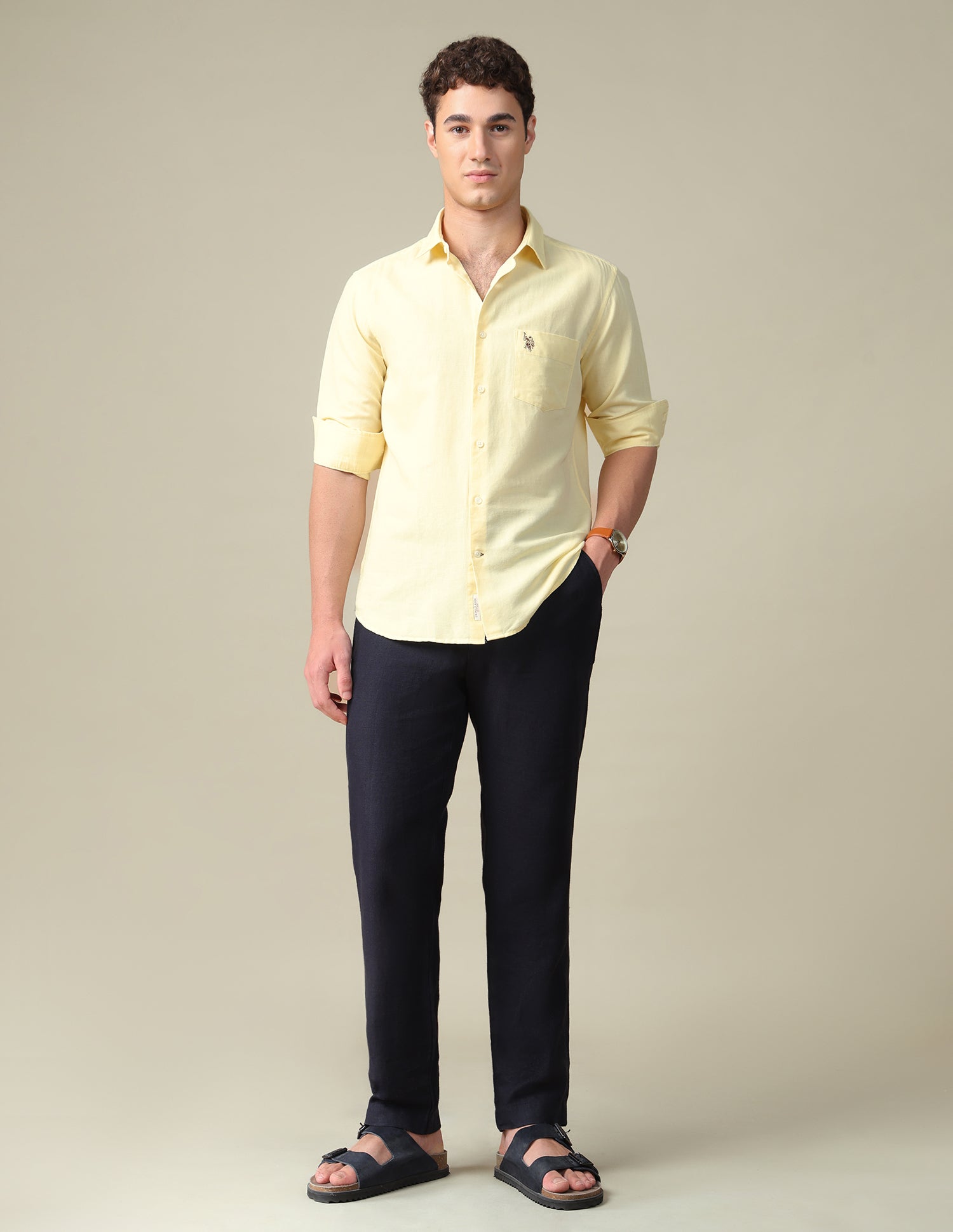 Solid Tailored Fit Shirt Light Yellow - U.S. Polo Assn. India | Large