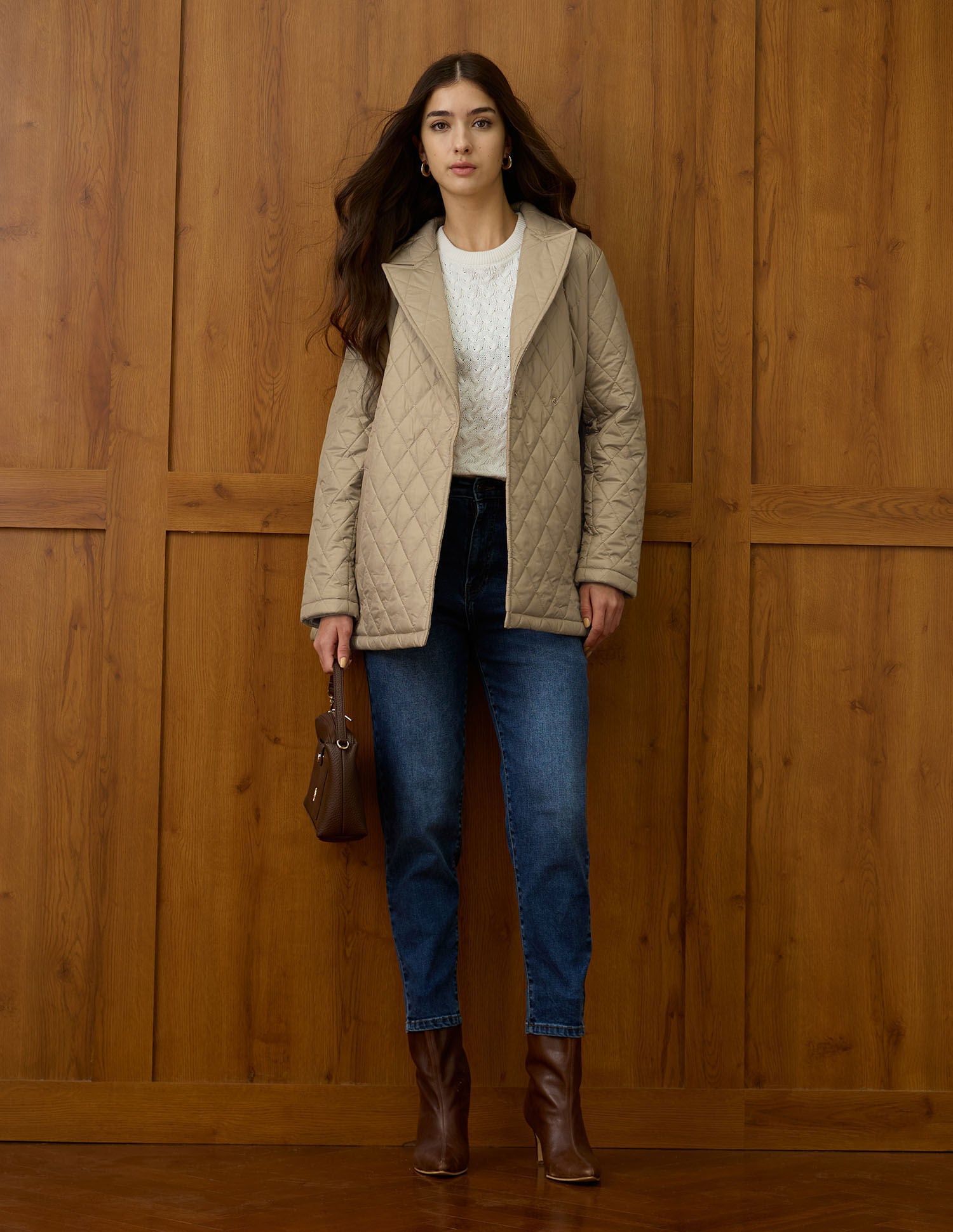 Solid Longline Qulited Jacket Beige - U.S. POLO ASSN. | Large