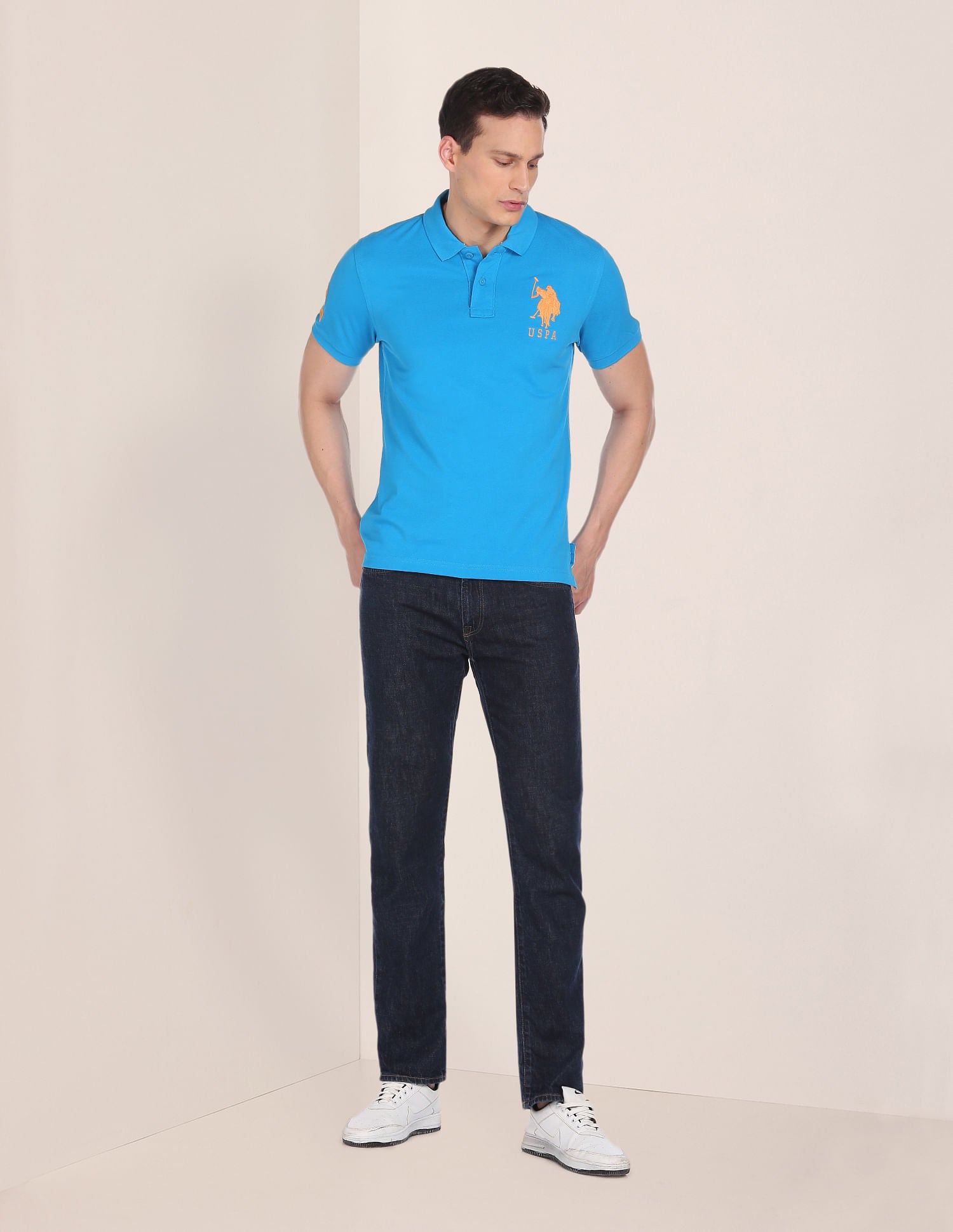 Compact Cotton Logo Polo Shirt Blue - U.S. POLO ASSN. | Large