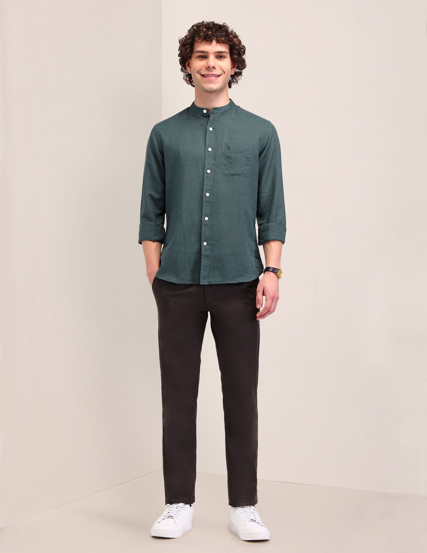 Poplin Tailored Fit Shirt Green - U.S. Polo Assn. India | Large