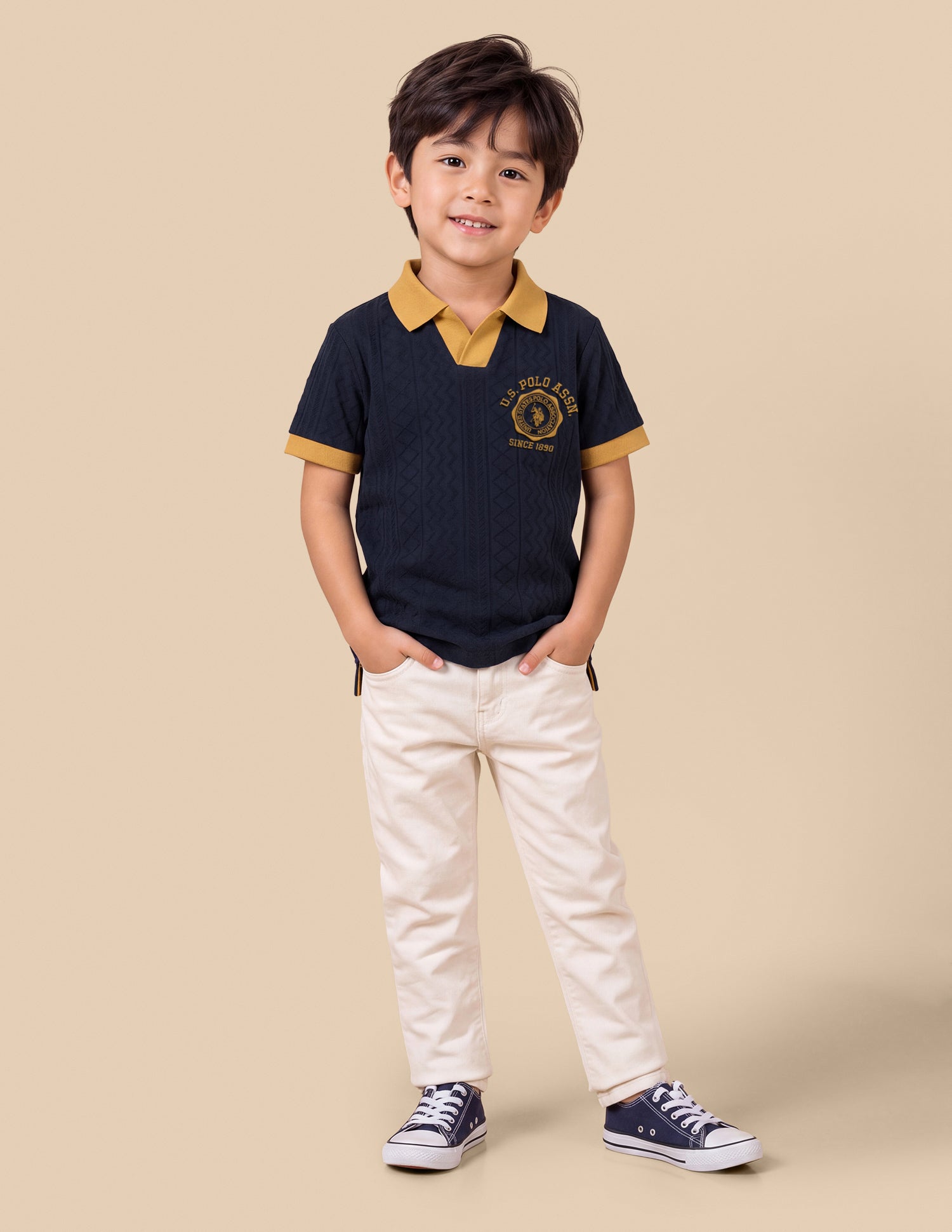 Self Design Geometric Regular Fit Polo Shirt Navy - U.S. Polo Assn. India | Large