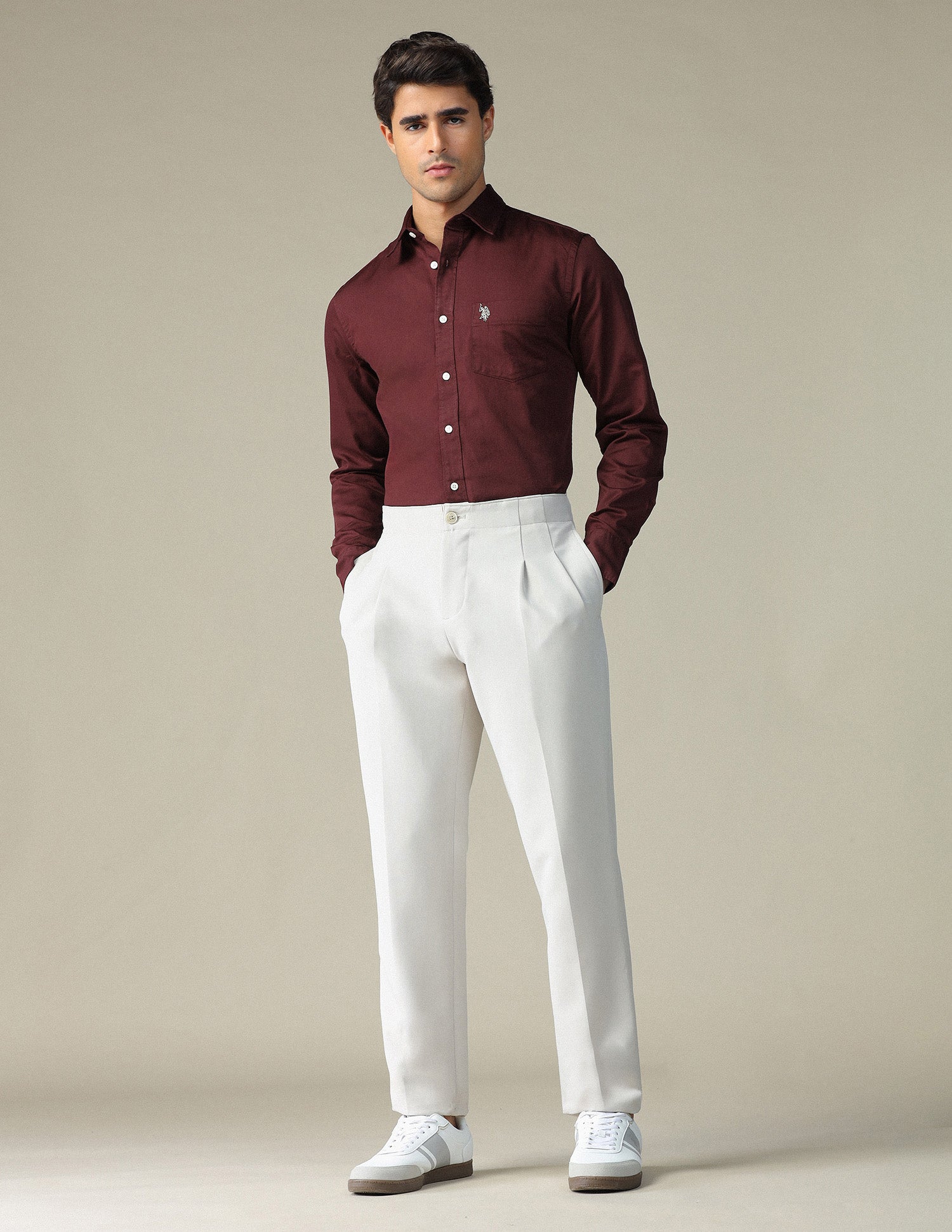 Pure Cotton Tailored Fit Shirt Maroon - U.S. POLO ASSN. | Large