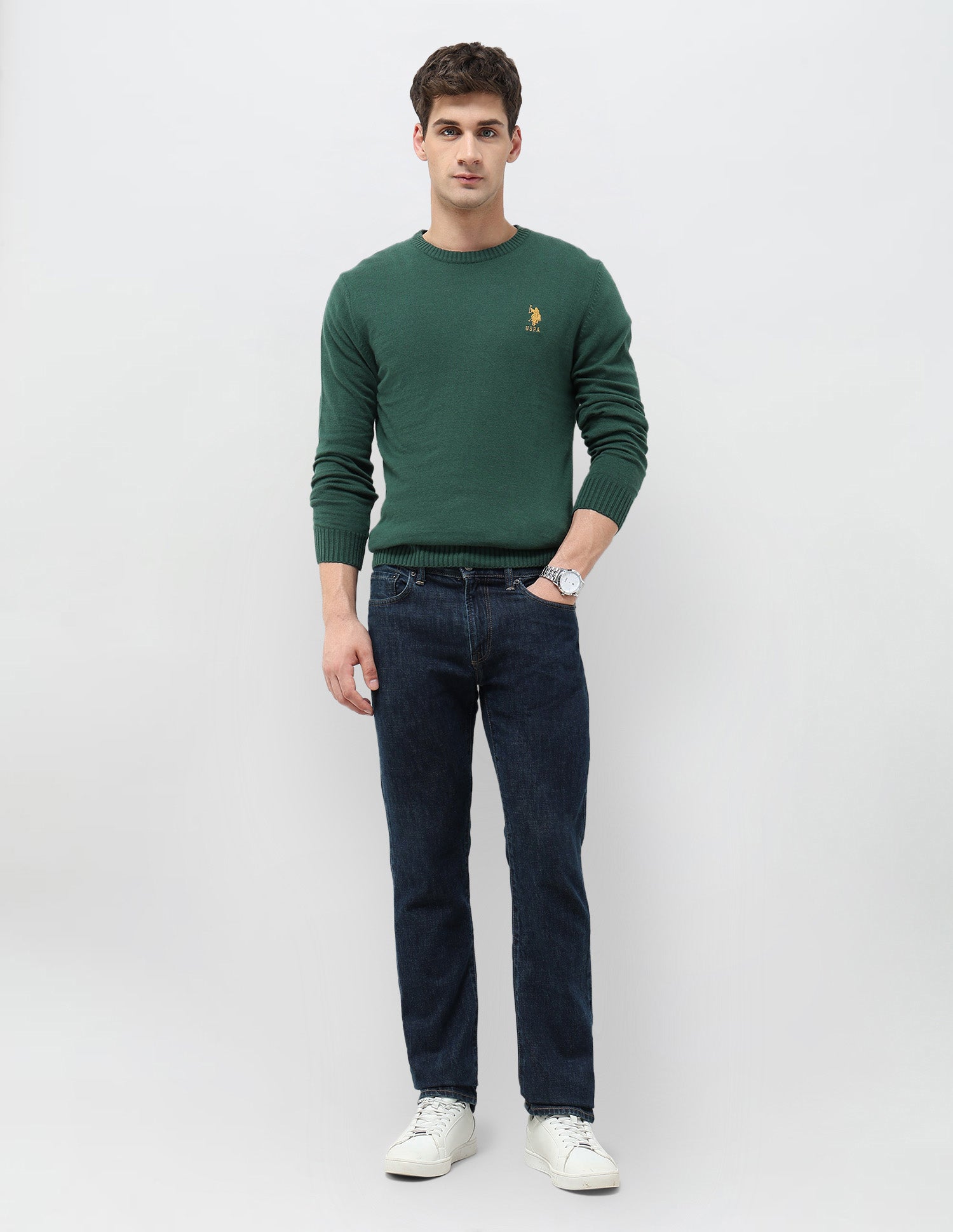 Solid Pattern Regular Fit Sweater Green - U.S. POLO ASSN. | Large