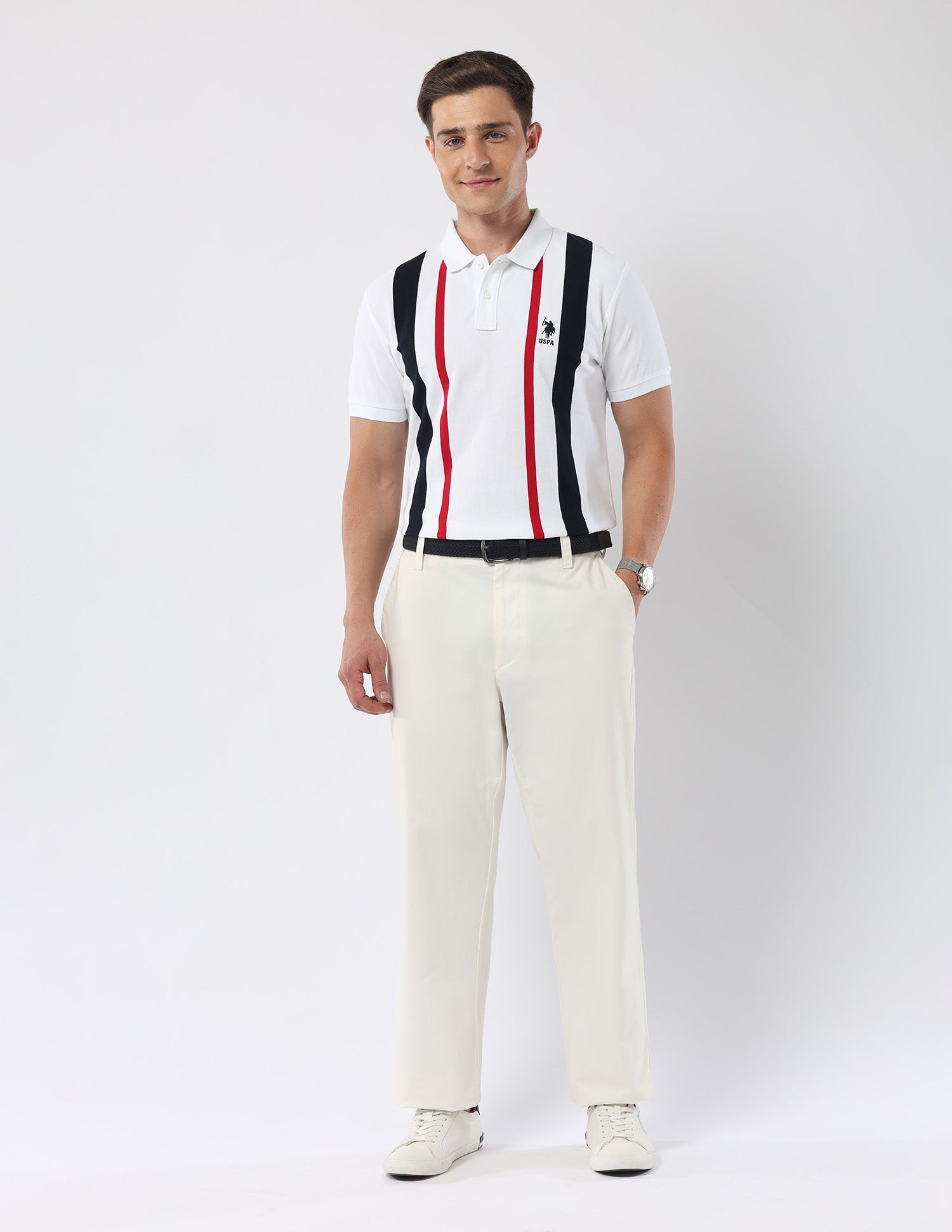 Vertical Striped 135 Anniversary Polo Shirt White - U.S. Polo Assn. India | Large