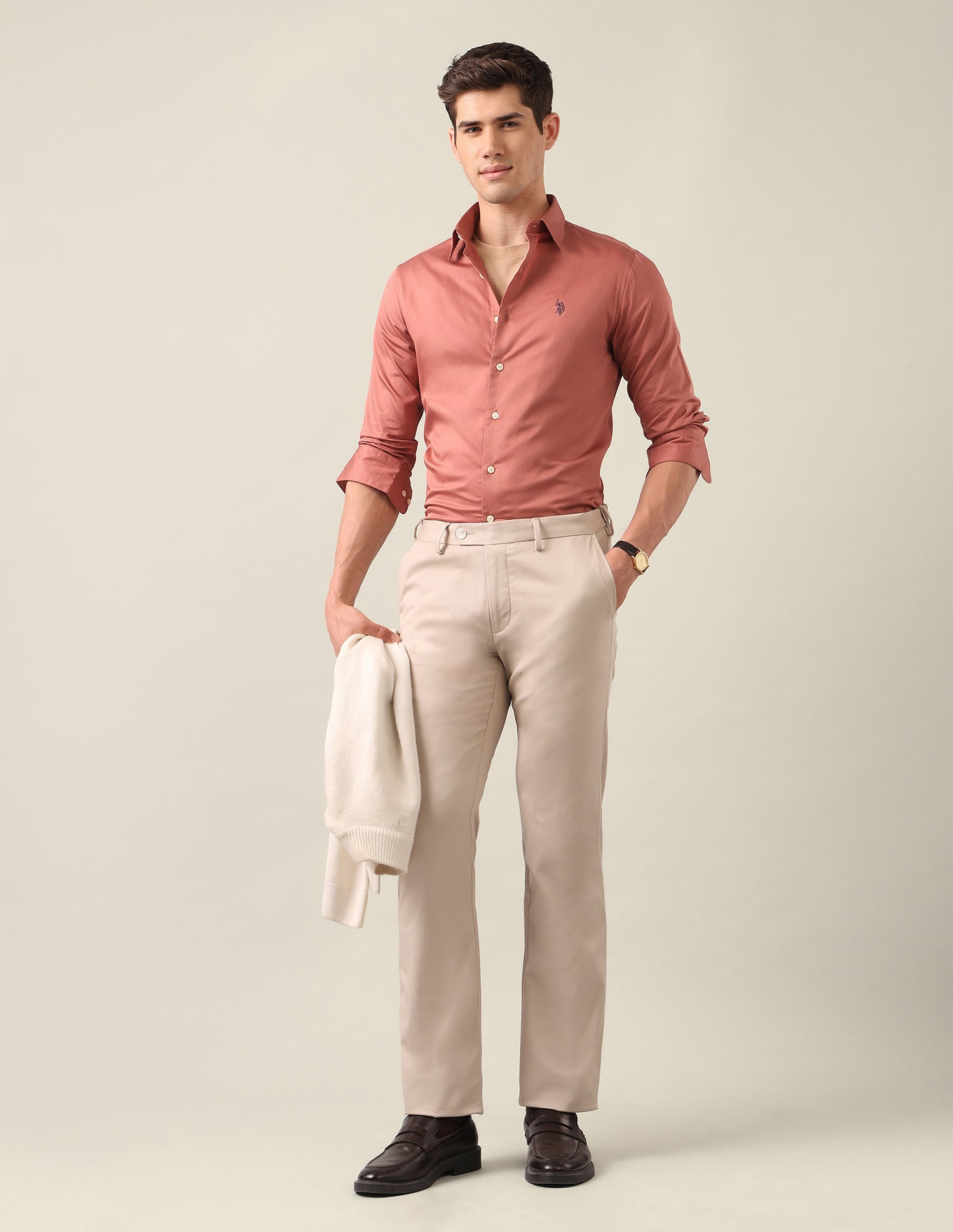 Satin Tailored Fit Shirt Rust - U.S. Polo Assn. India | Large
