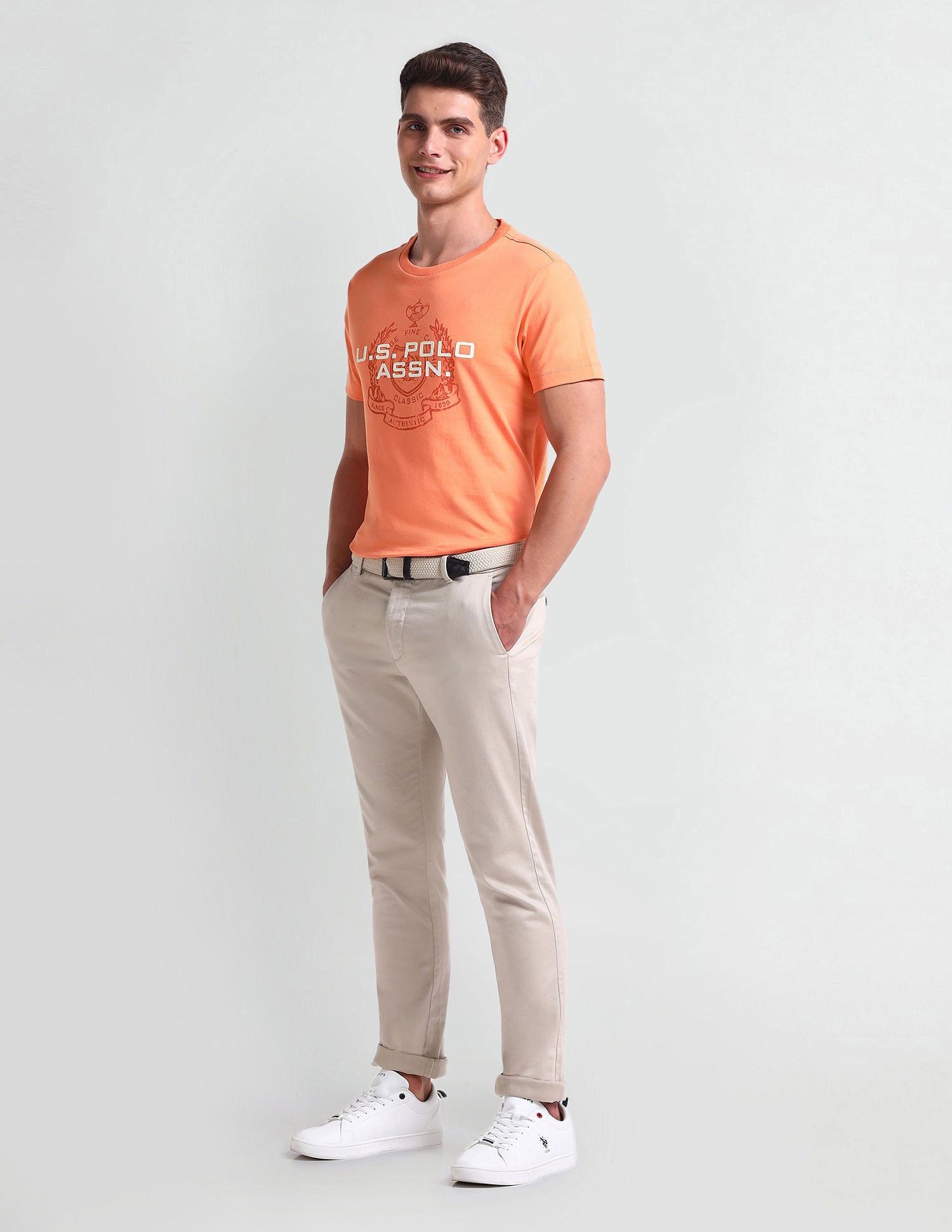 Muscle Fit Brand Print T-Shirt Peach - U.S. POLO ASSN. | Large