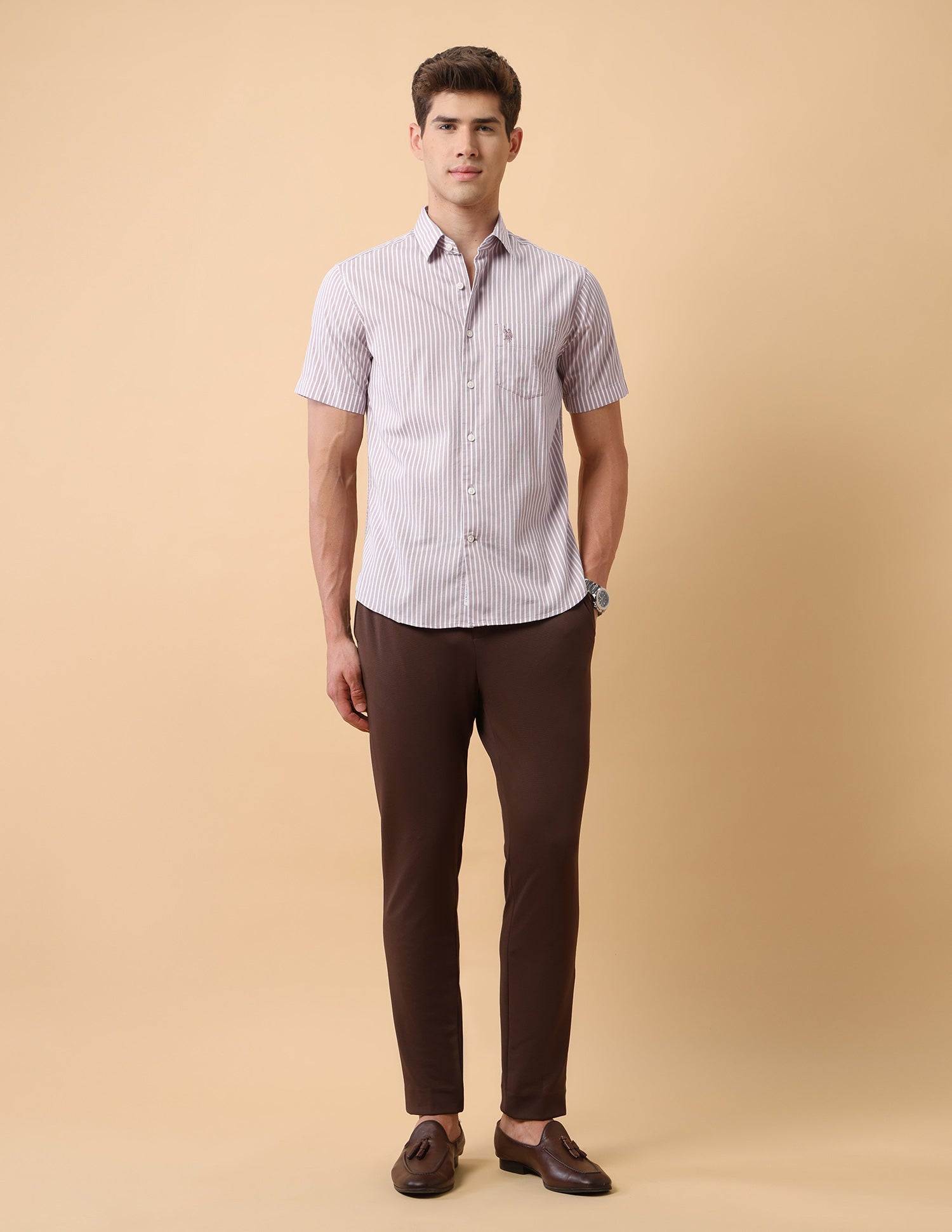 Pacho X Dobby Regular Fit Shirt Mauve - U.S. Polo Assn. India | Large