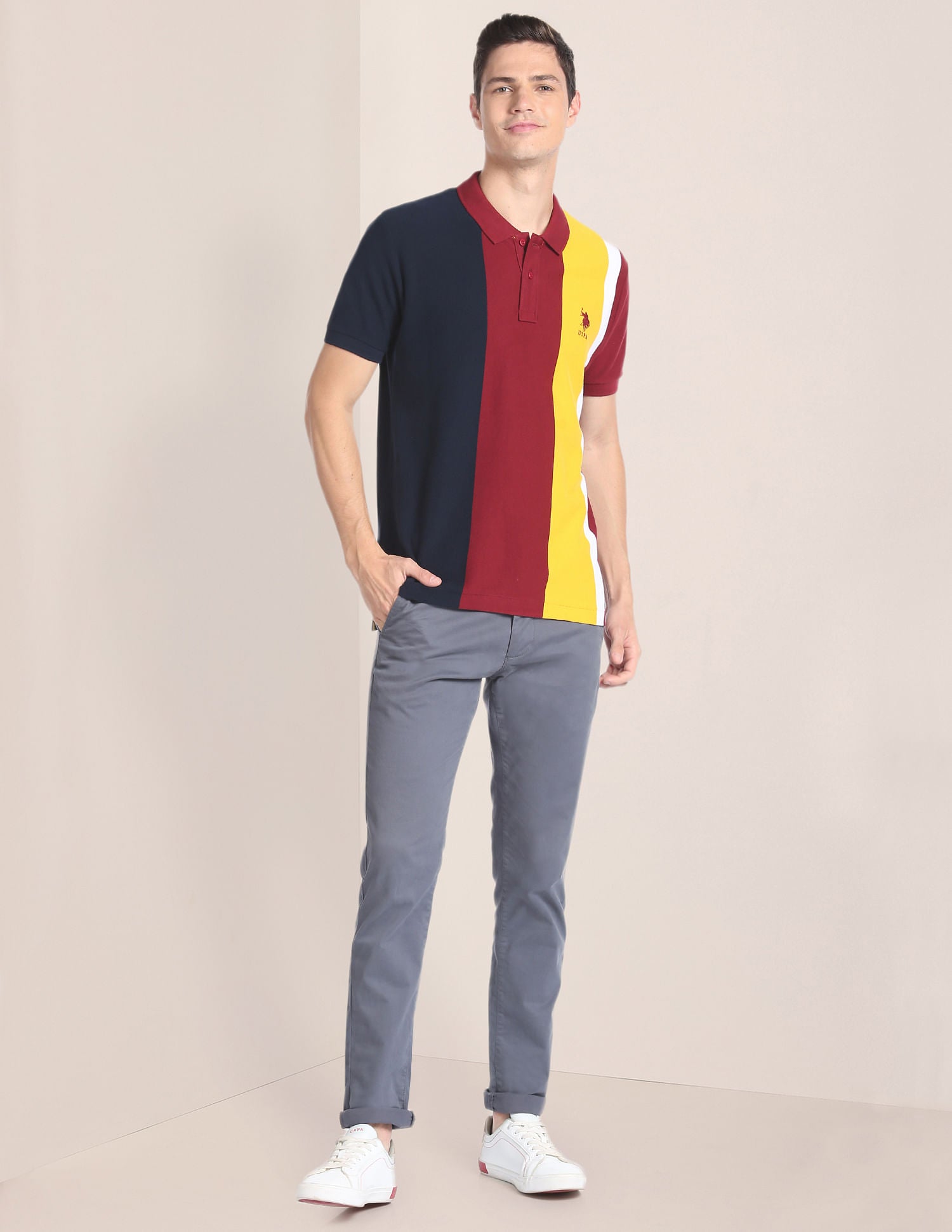 Colour Block Cotton Polo Shirt Maroon - U.S. Polo Assn. India | Large