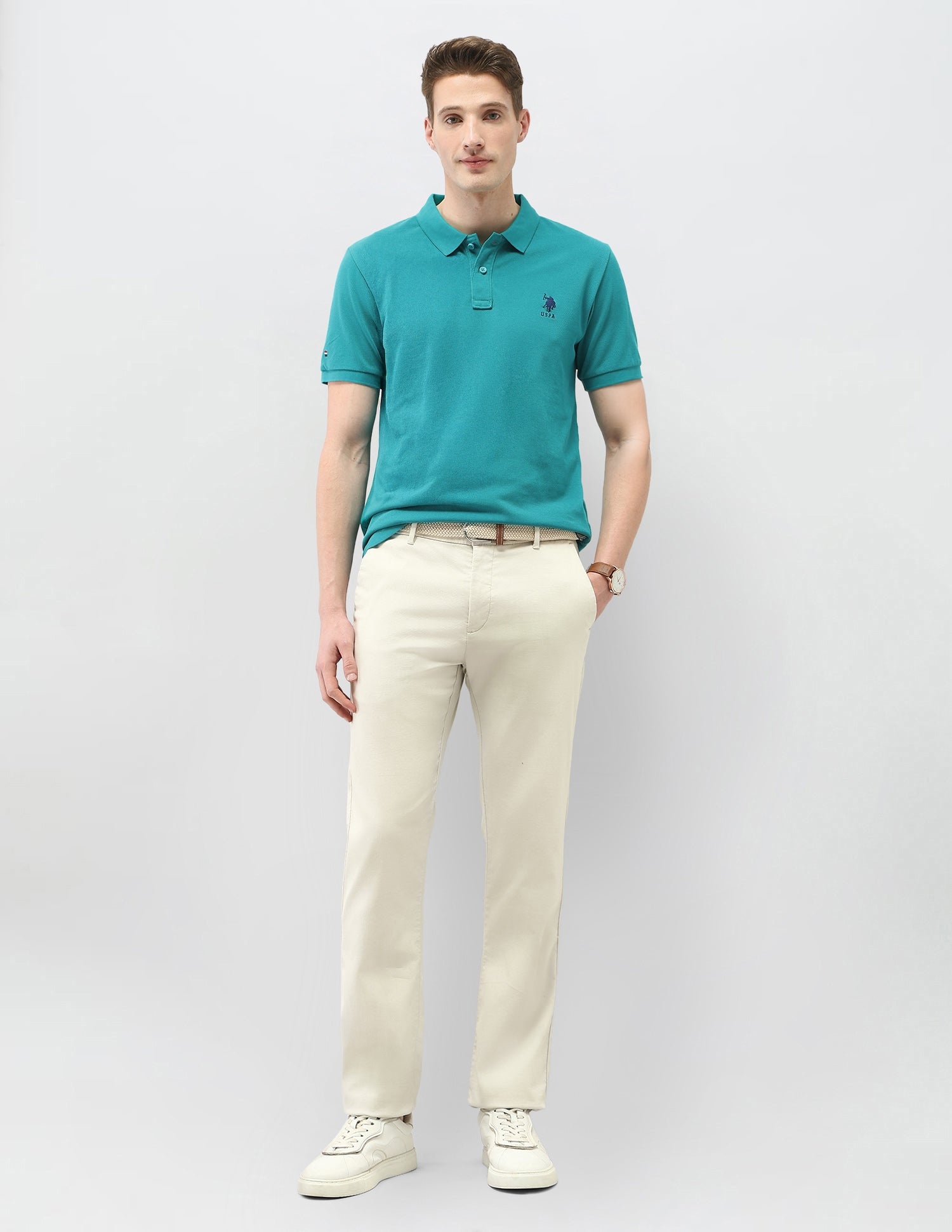 Solid Slim Fit Polo Shirt Green - U.S. Polo Assn. India | Large