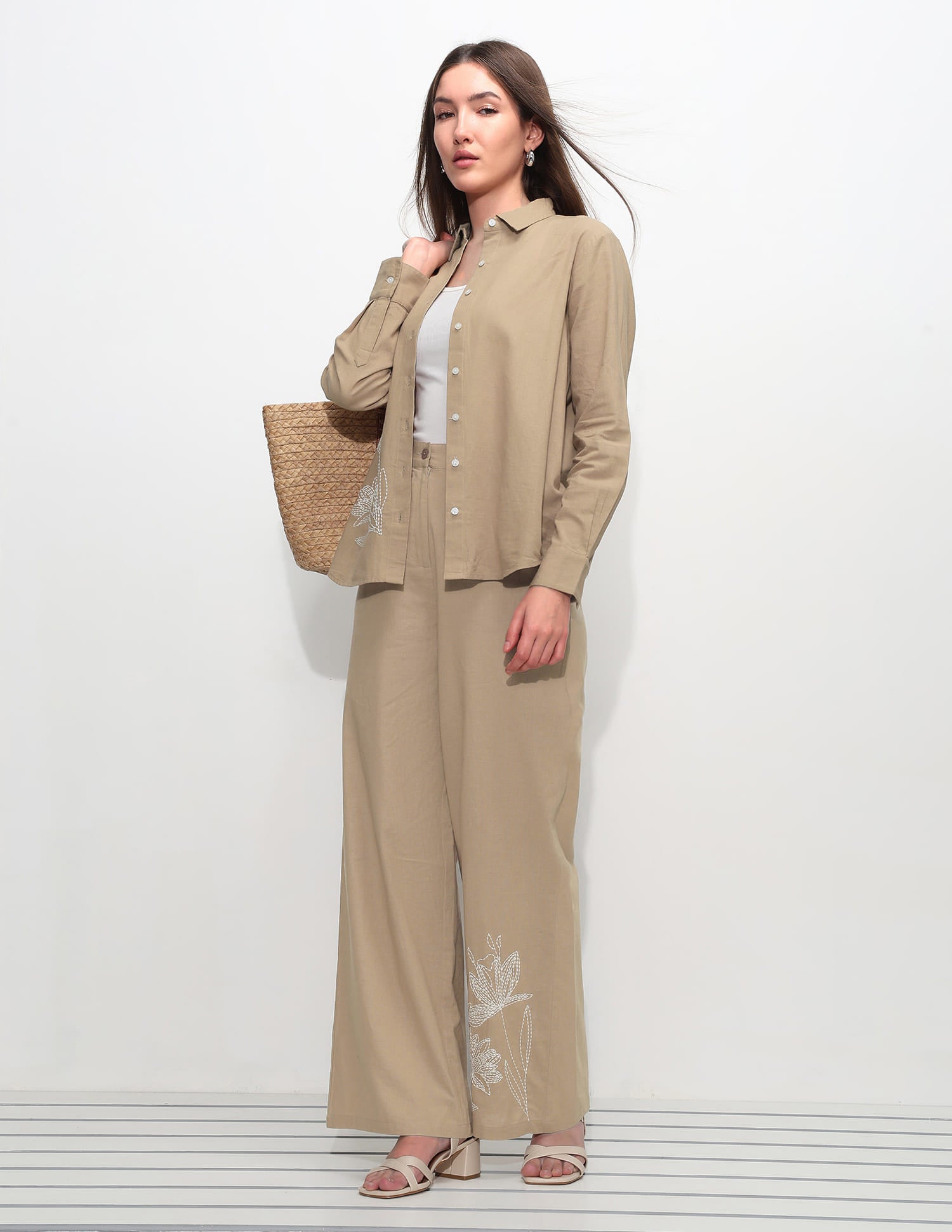 Embroidered Straight Fit Trousers Beige - U.S. Polo Assn. India | Large