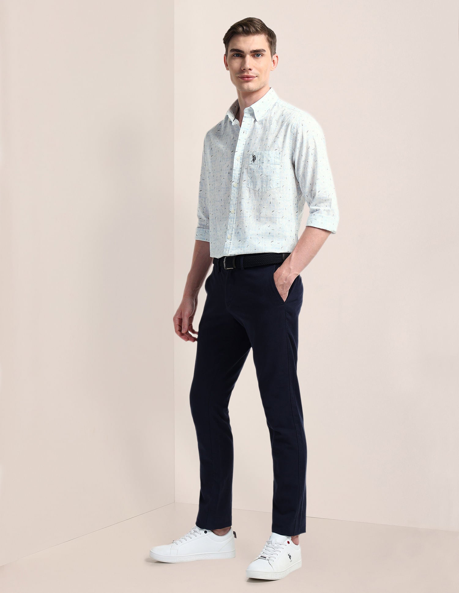 Cutaway Collar Premium Cotton Shirt Blue - U.S. Polo Assn. India | Large
