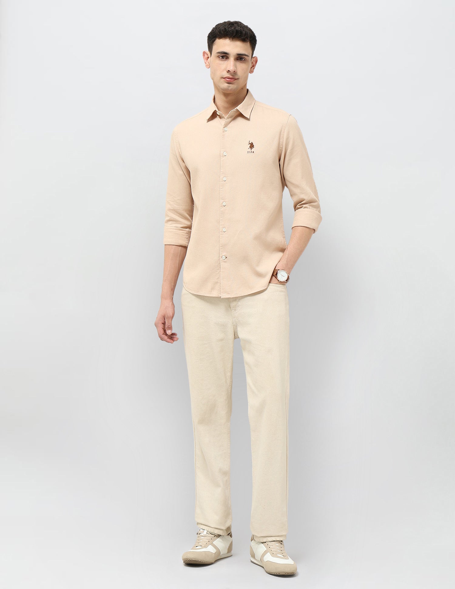 Solid Regular Fit Shirt Cream - U.S. POLO ASSN. | Large