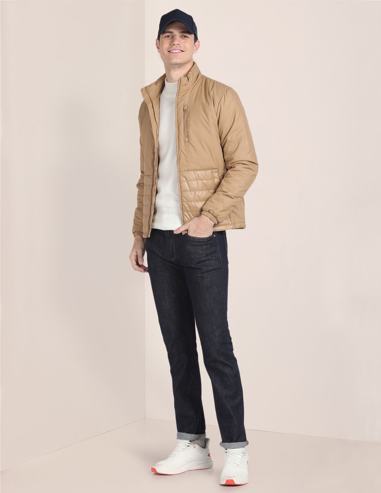 Solid Zip Up Quilted Jacket Khaki - U.S. POLO ASSN. | Large