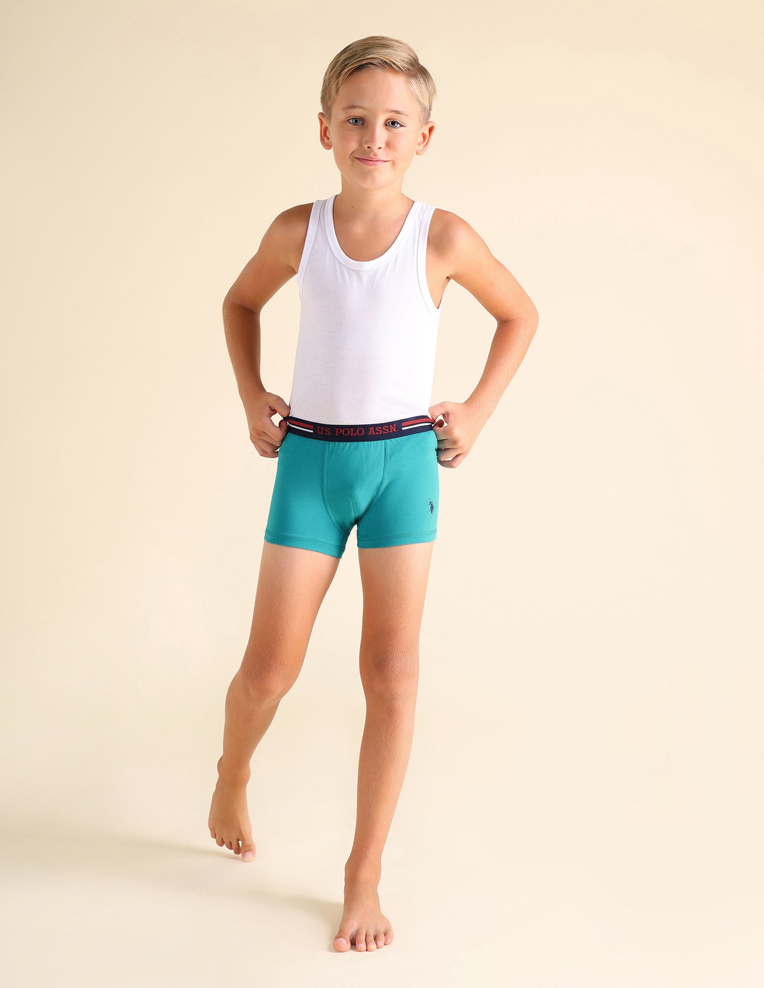 Mid Rise Cotton Spandex EKT02 Trunks - Pack Of 2 Green and White - U.S. POLO ASSN. | Large