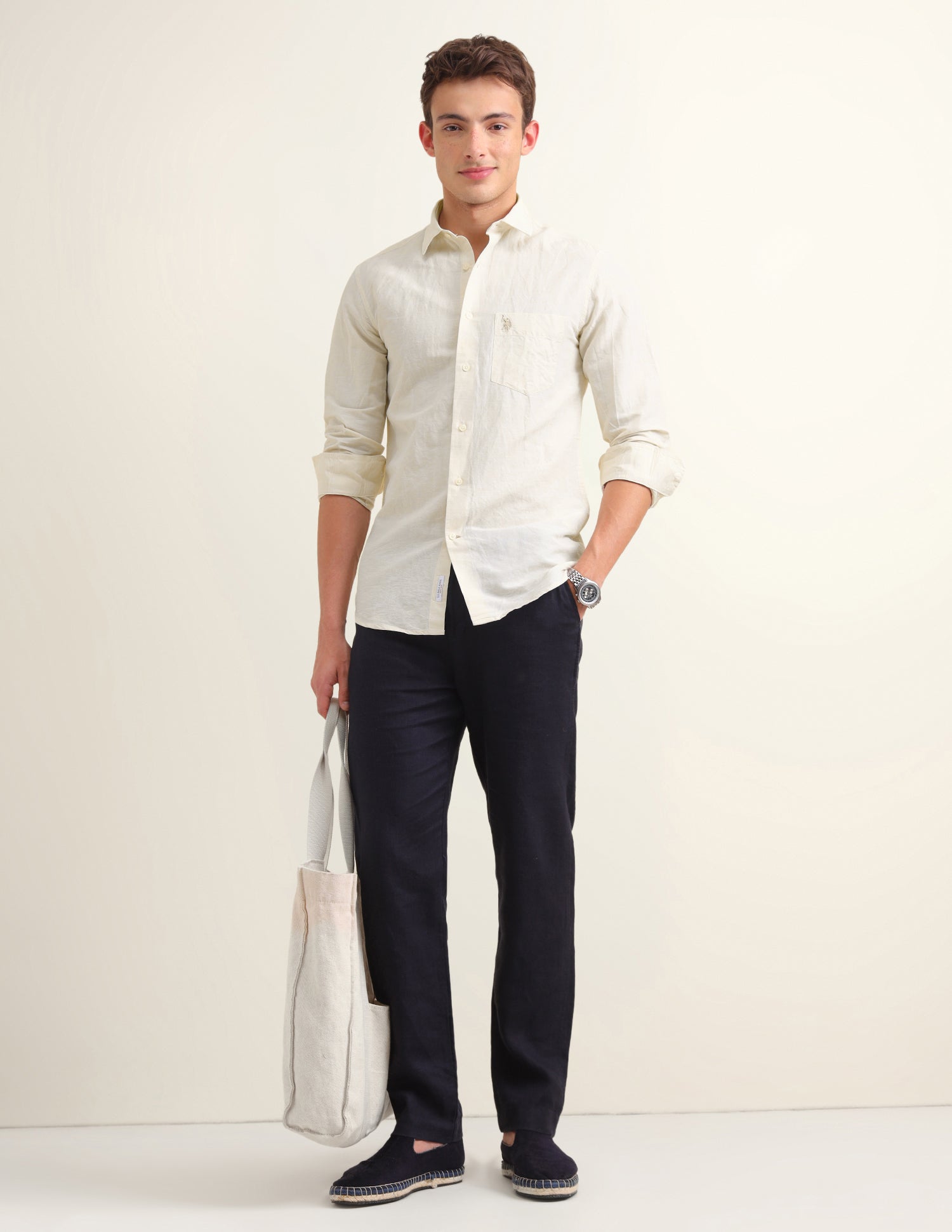 Solid Regular Fit Shirt Beige - U.S. Polo Assn. India | Large