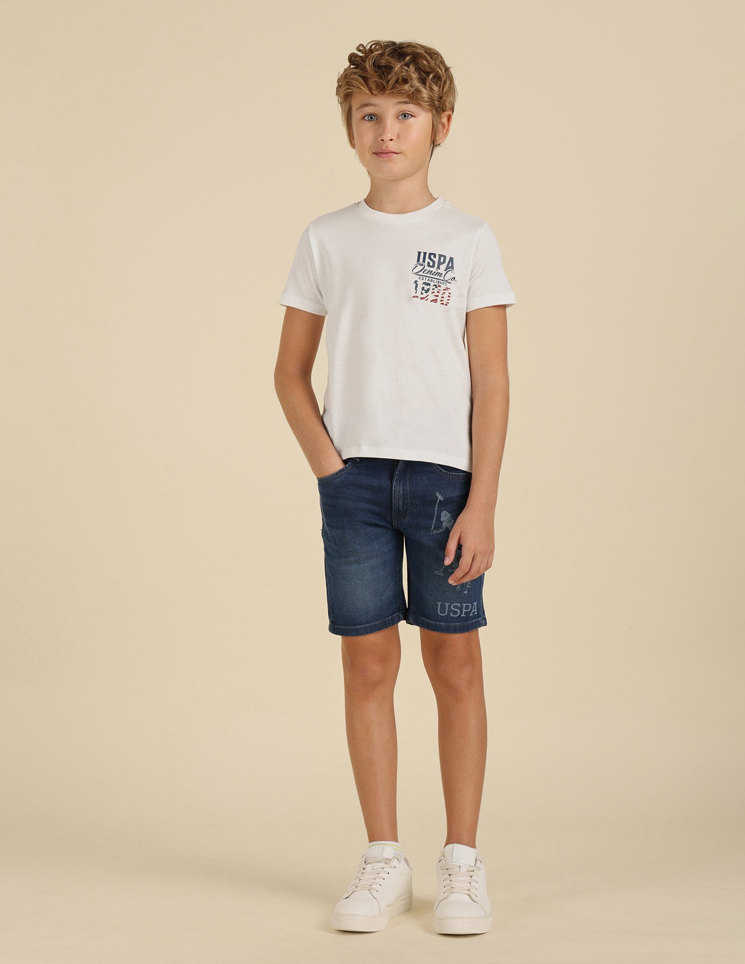 Boys Brand Printed Regular Fit T-Shirt Off White - U.S. POLO ASSN. | Large