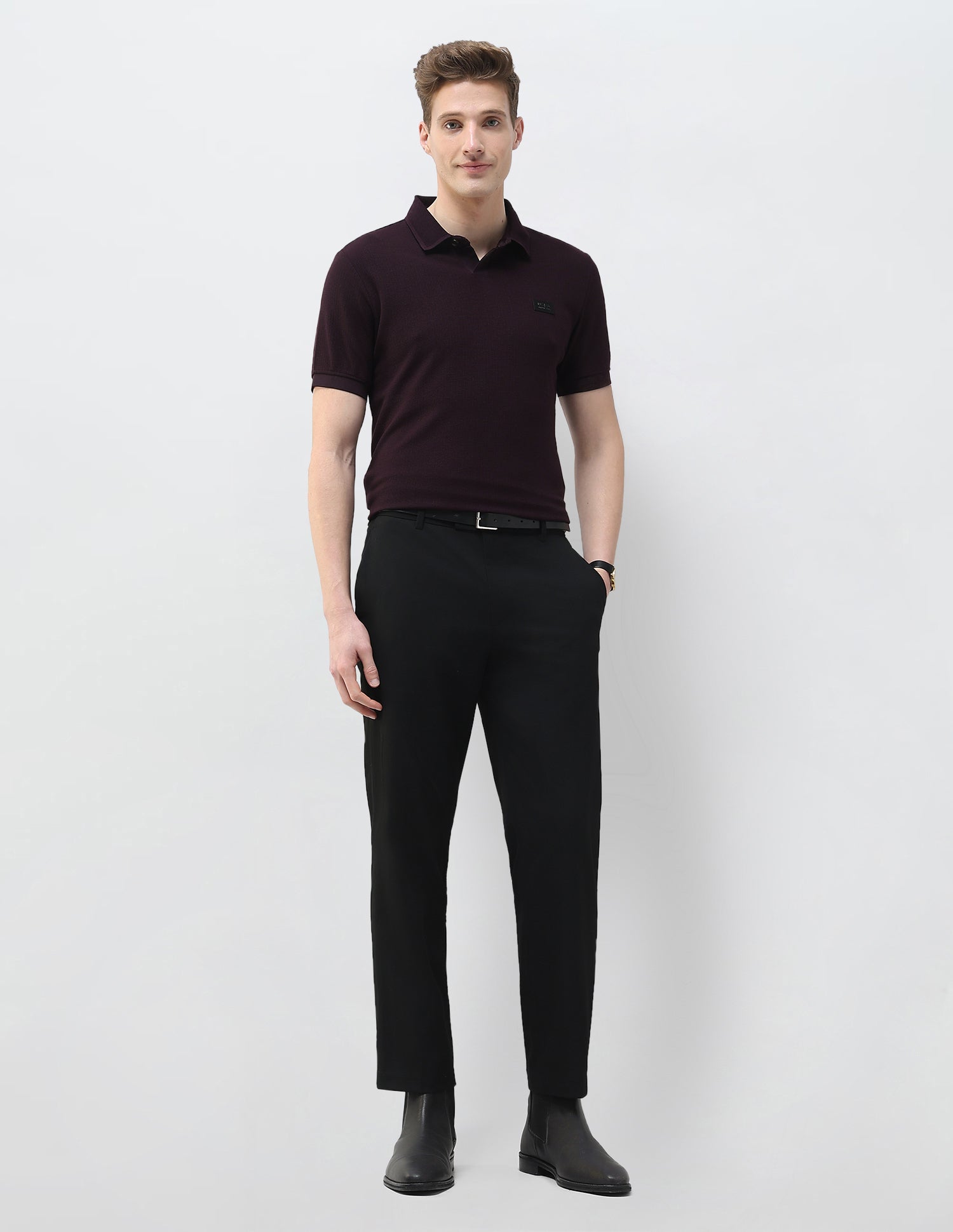 Textured Black & Gold Slim Fit Polo Shirt Wine - U.S. Polo Assn. India | Large