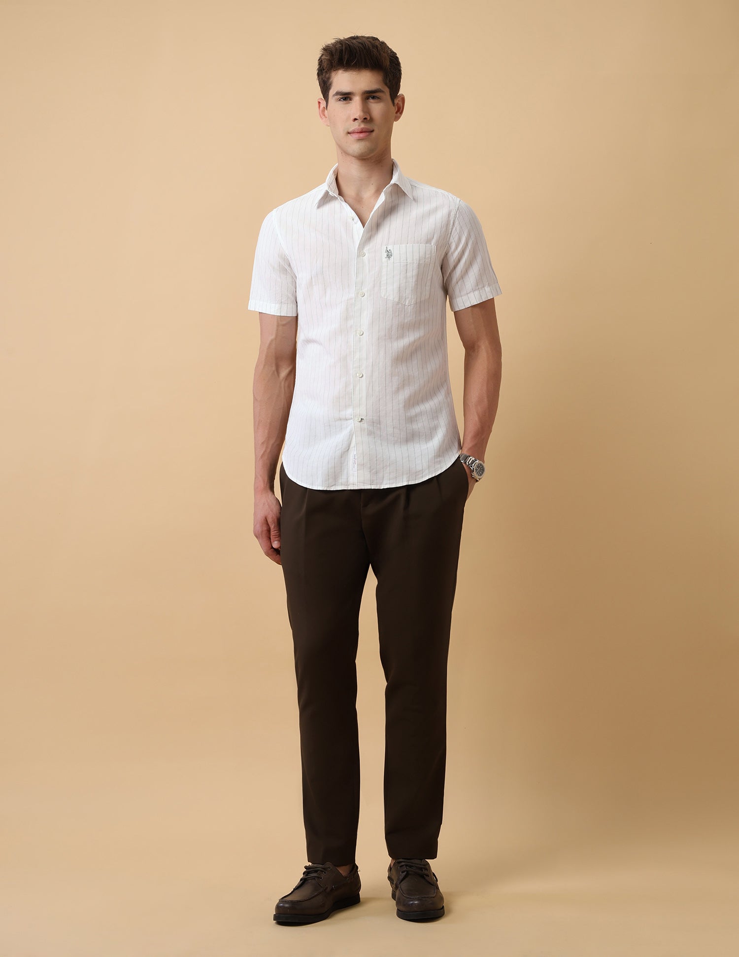 Pacho X Vertical Striped Regular Fit Shirt Green - U.S. Polo Assn. India | Large