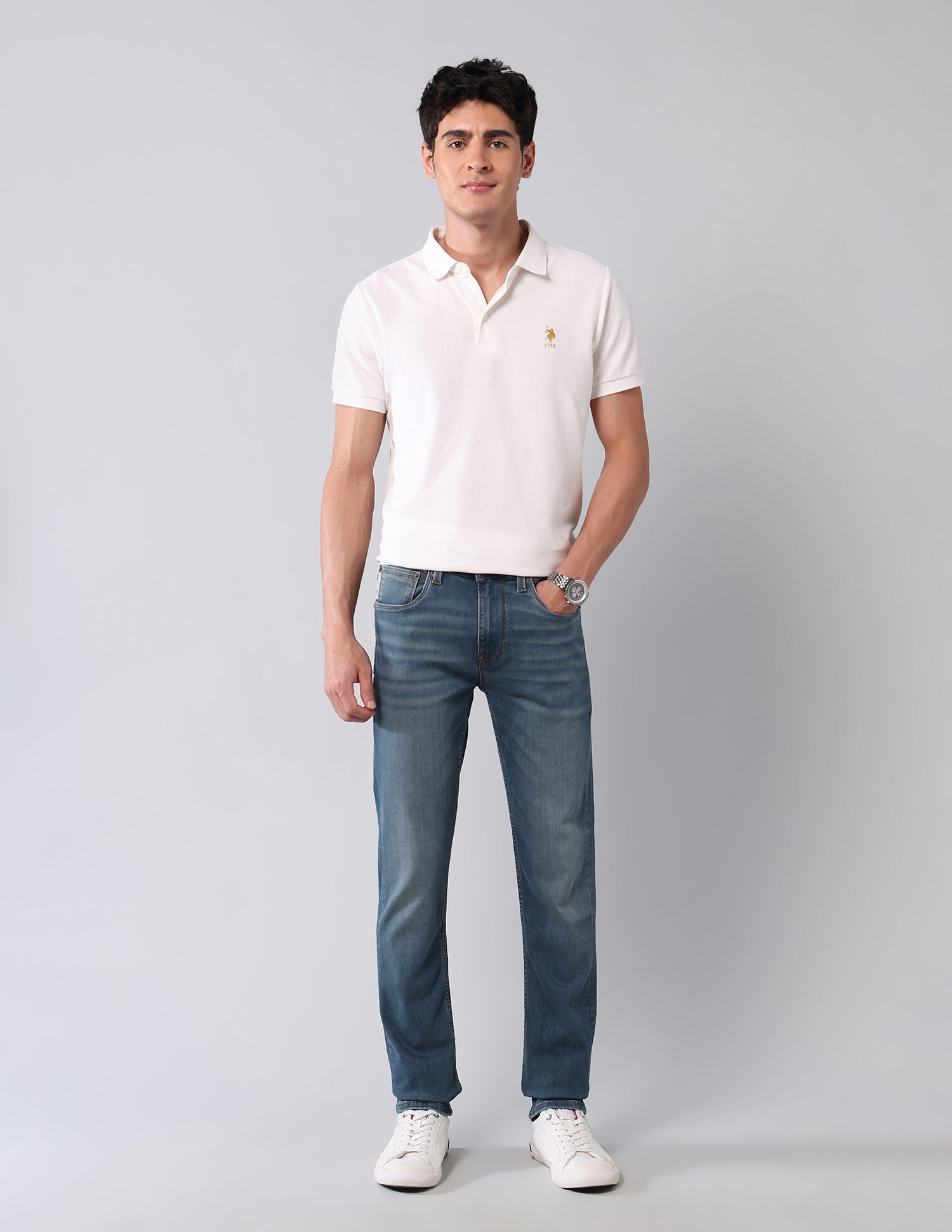 Regallo Skinny Fit Super Stretch Jeans Mid Wash - U.S. Polo Assn. India | Large