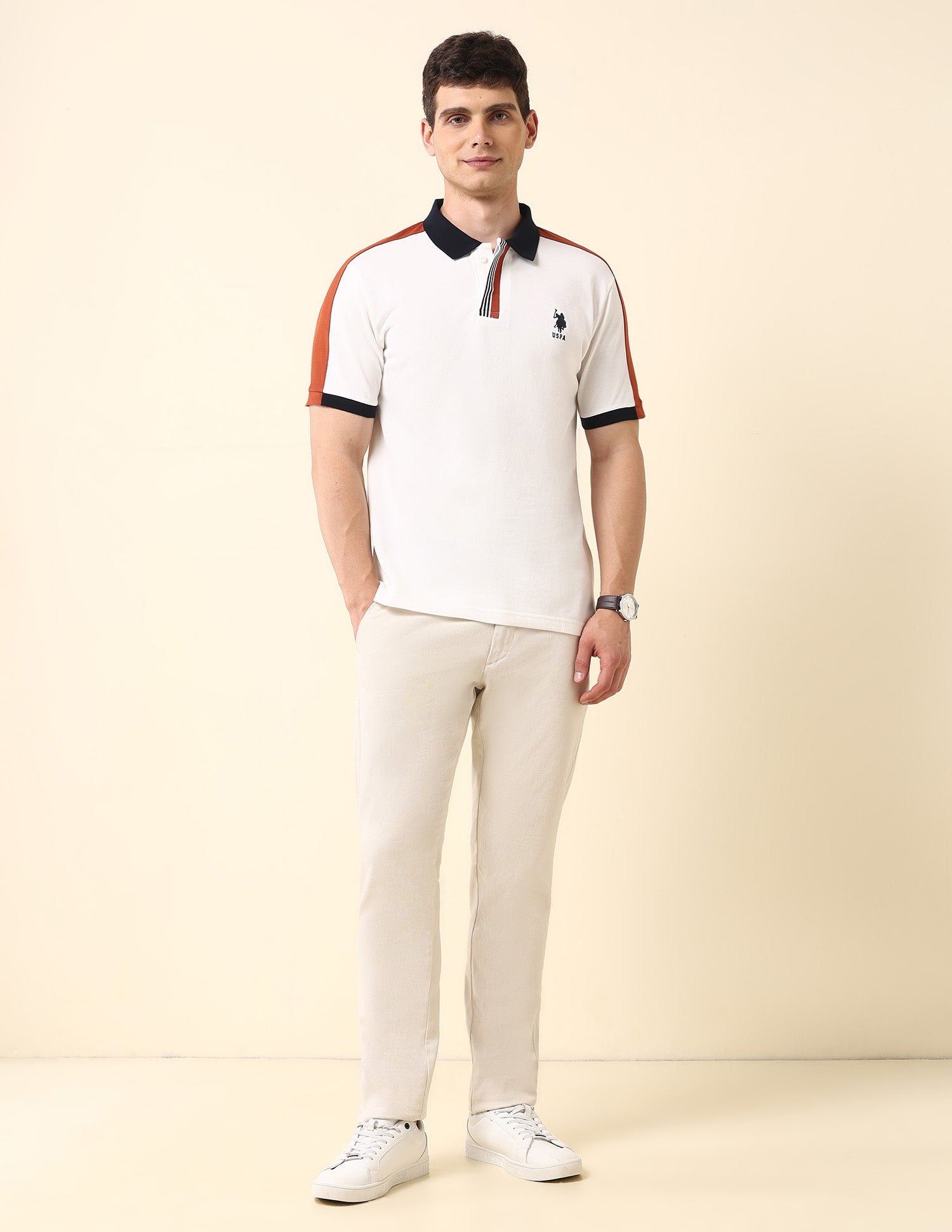 Colourblocked Slim Fit Classic Polo Shirt White - U.S. Polo Assn. India | Large
