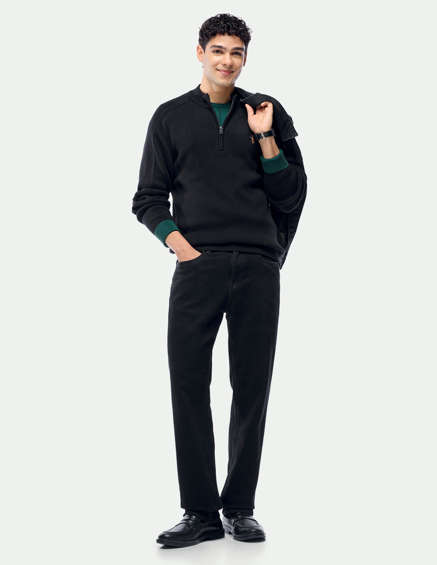 Solid Regular Fit Sweater Black - U.S. Polo Assn. India | Large