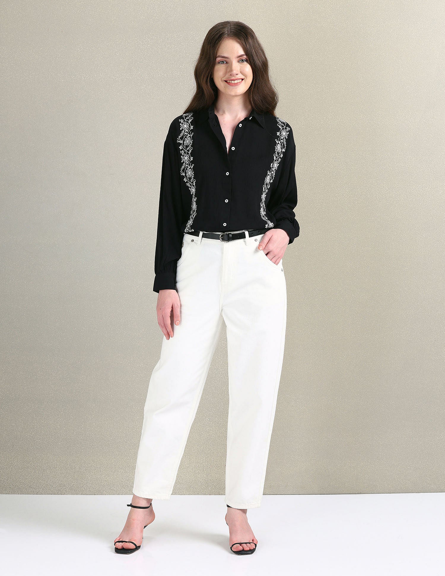 Shirt Collar Embroidered Top Black - U.S. POLO ASSN. | Large