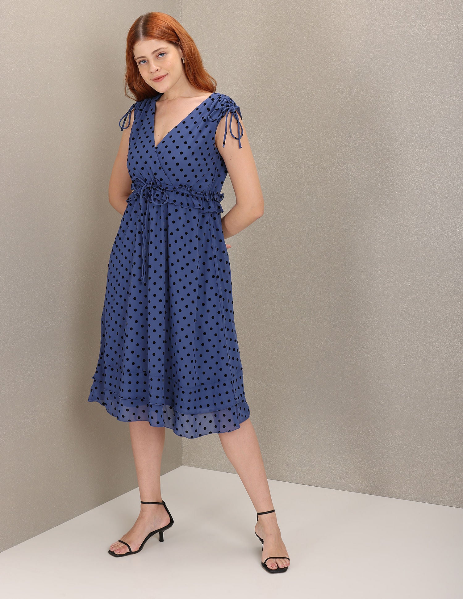 Polka Dot Print Empire Waist Dress Navy - U.S. Polo Assn. India | Large