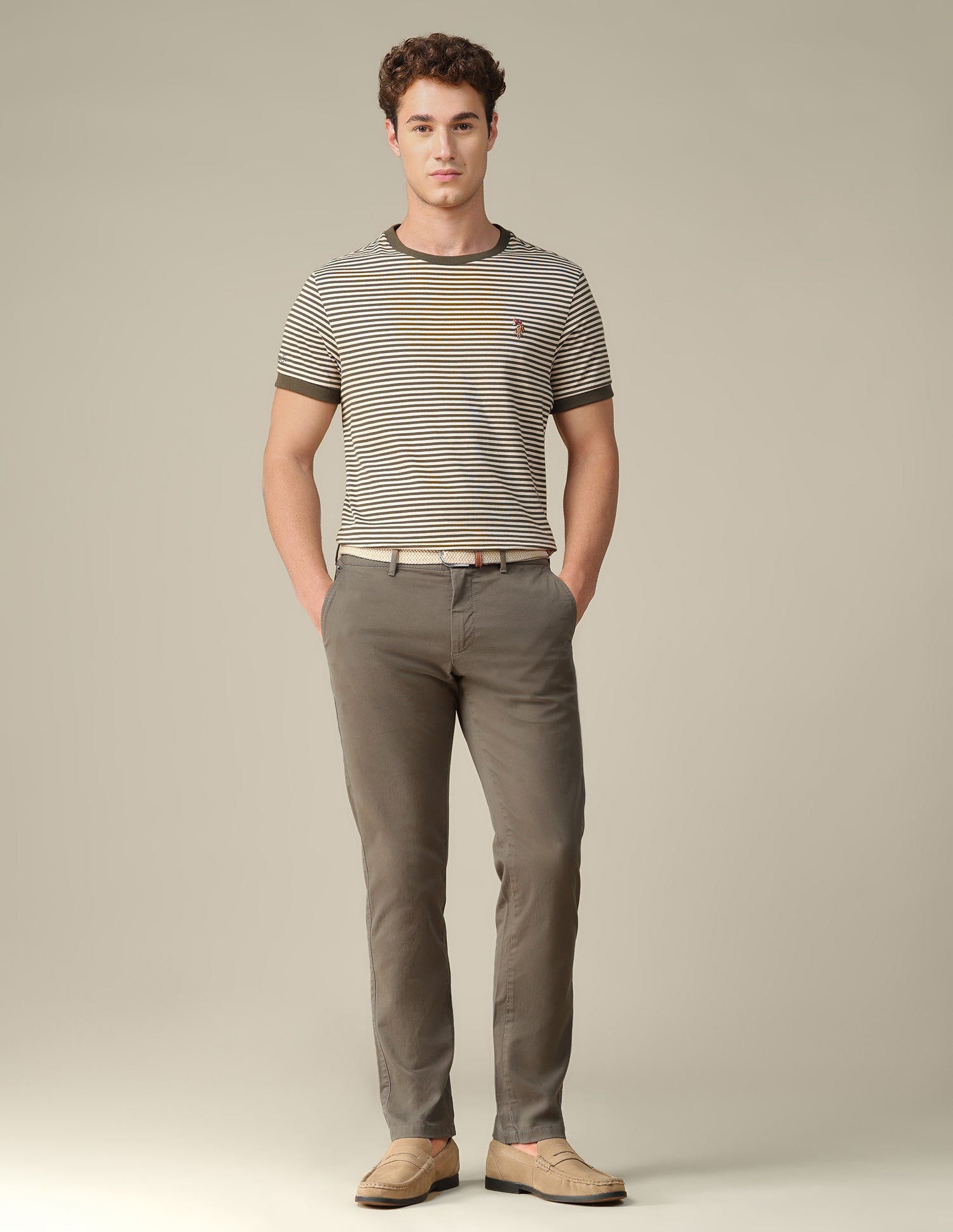 Denver slim fit Twill Trousers Light Olive - U.S. Polo Assn. India | Large