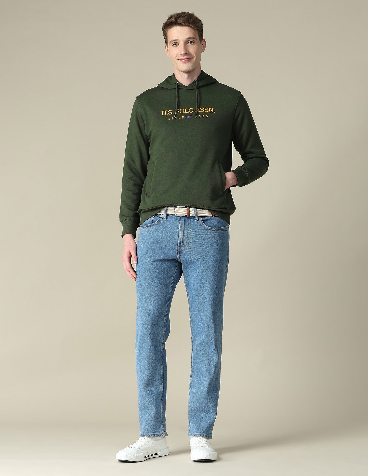 Brand Embroidered Regular Fit Sweatshirt Dark Olive - U.S. Polo Assn. India | Large