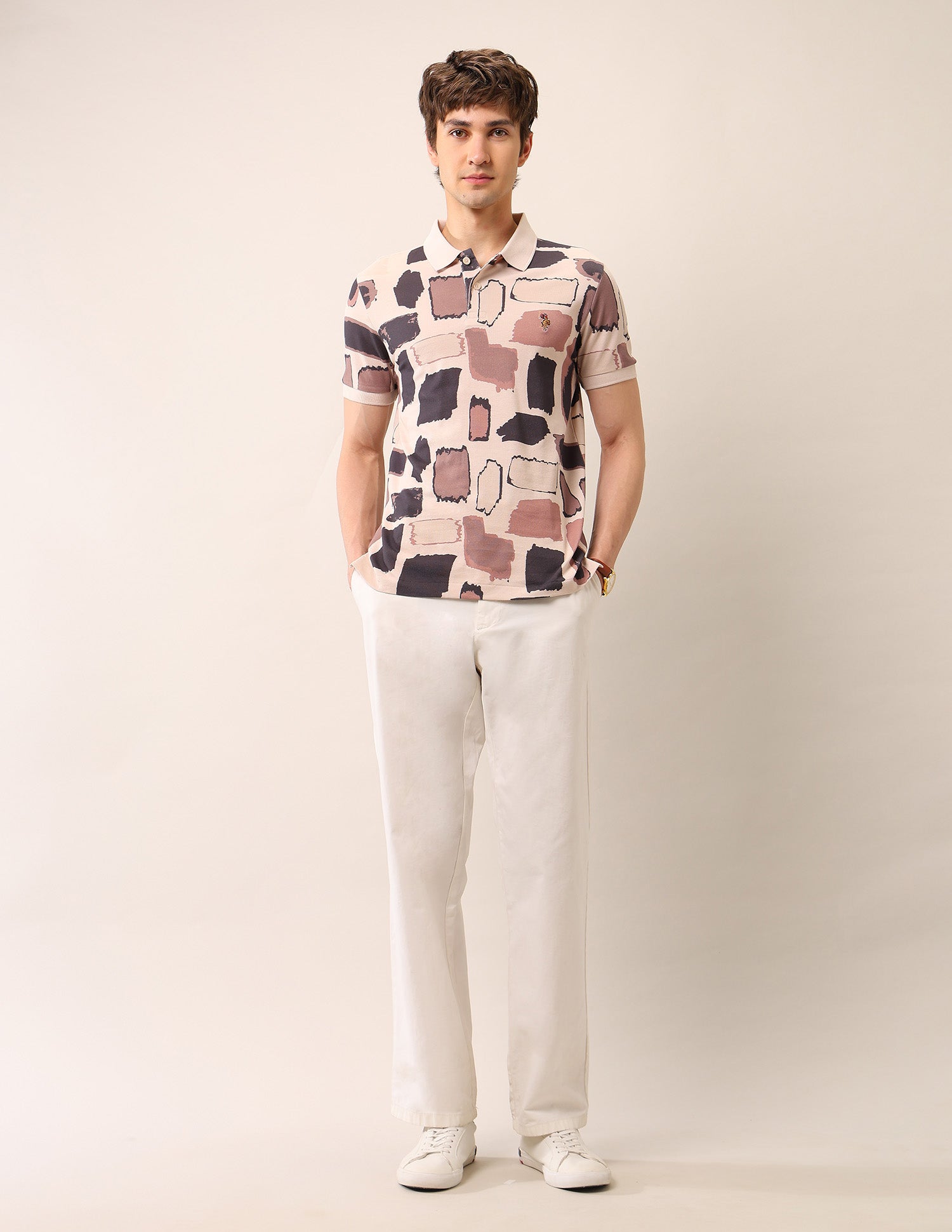 Abstract Printed Muscle Fit Polo Shirt Peach - U.S. Polo Assn. India | Large