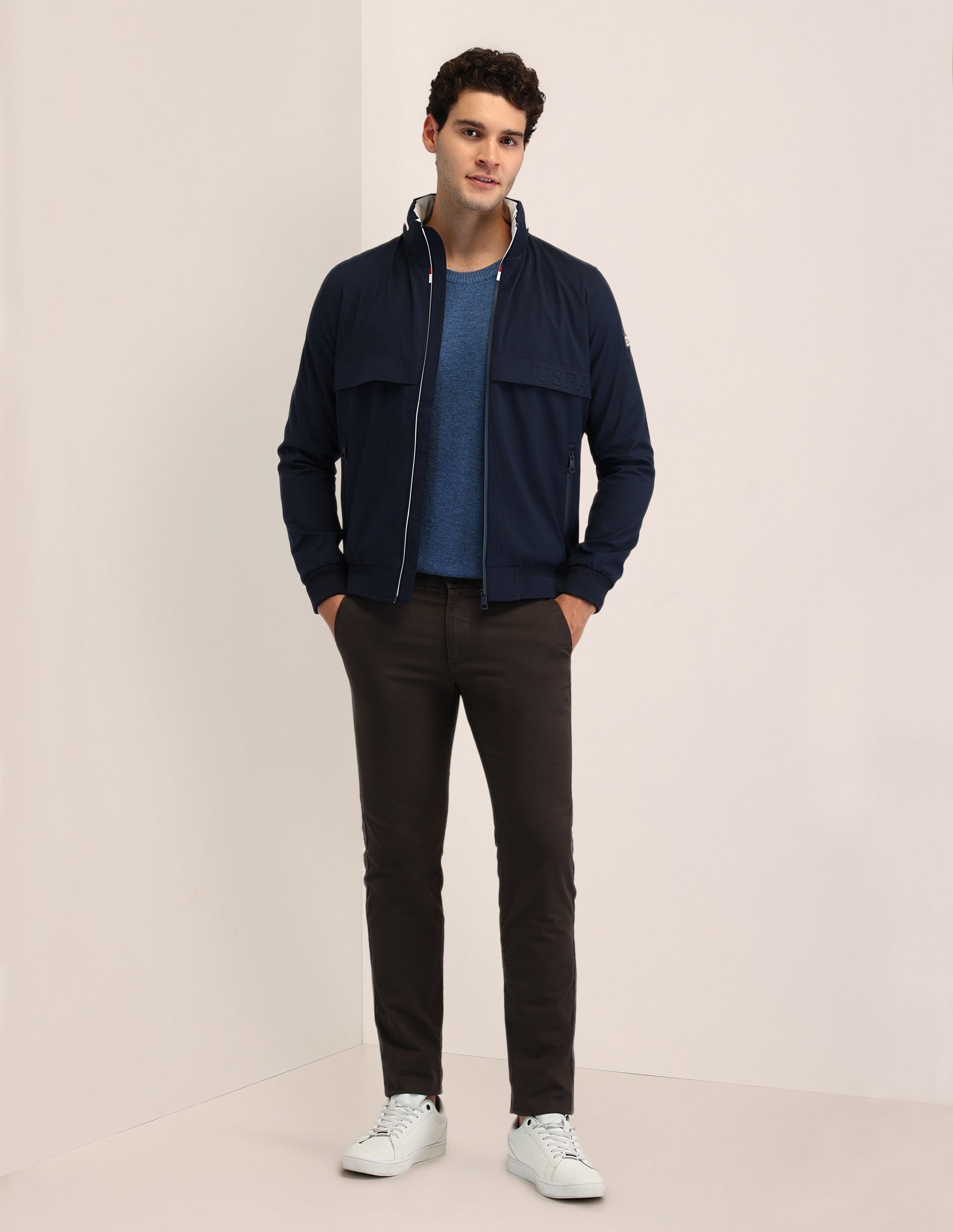Solid Regular Fit Jacket Navy - U.S. Polo Assn. India | Large