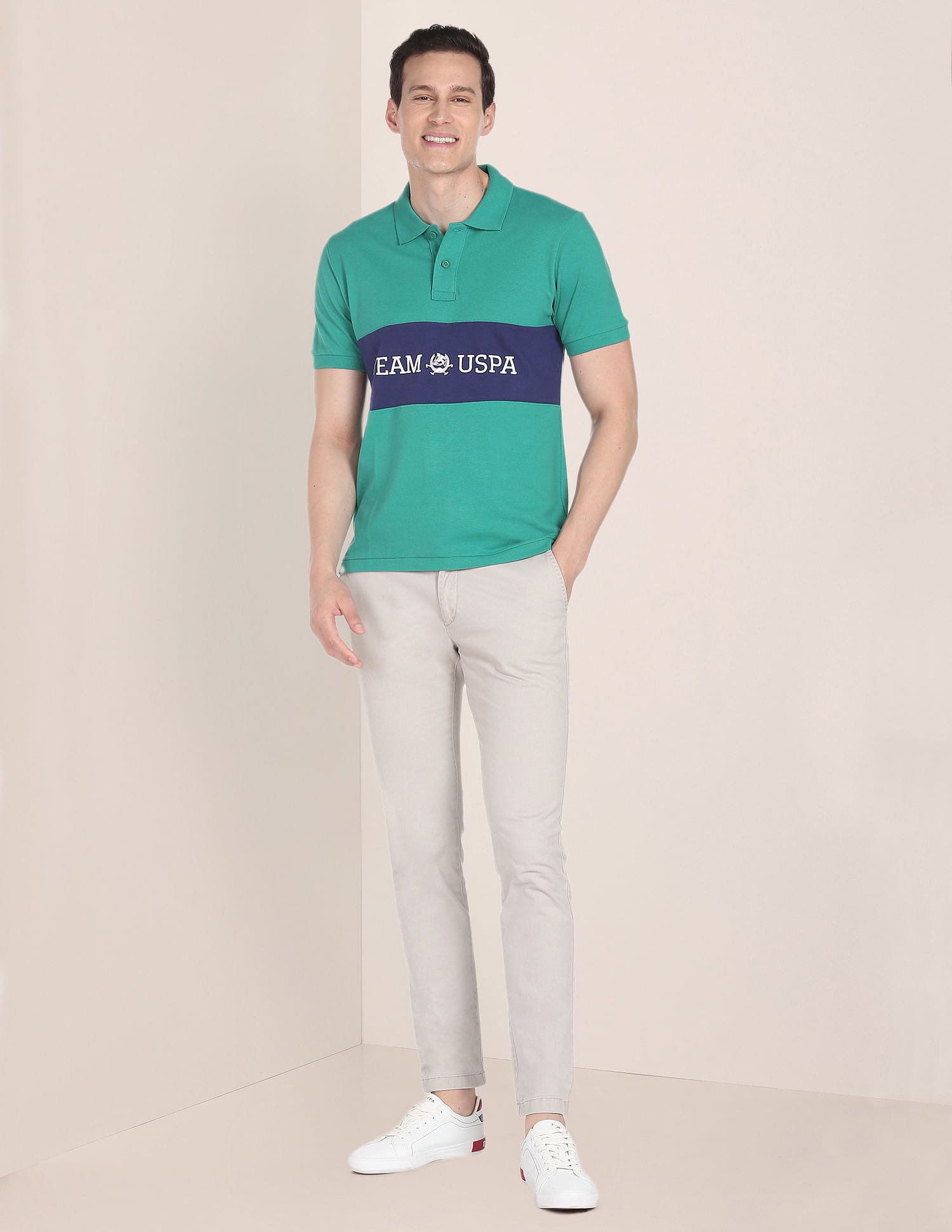 Brand Print Cotton Polo Shirt Green - U.S. Polo Assn. India | Large