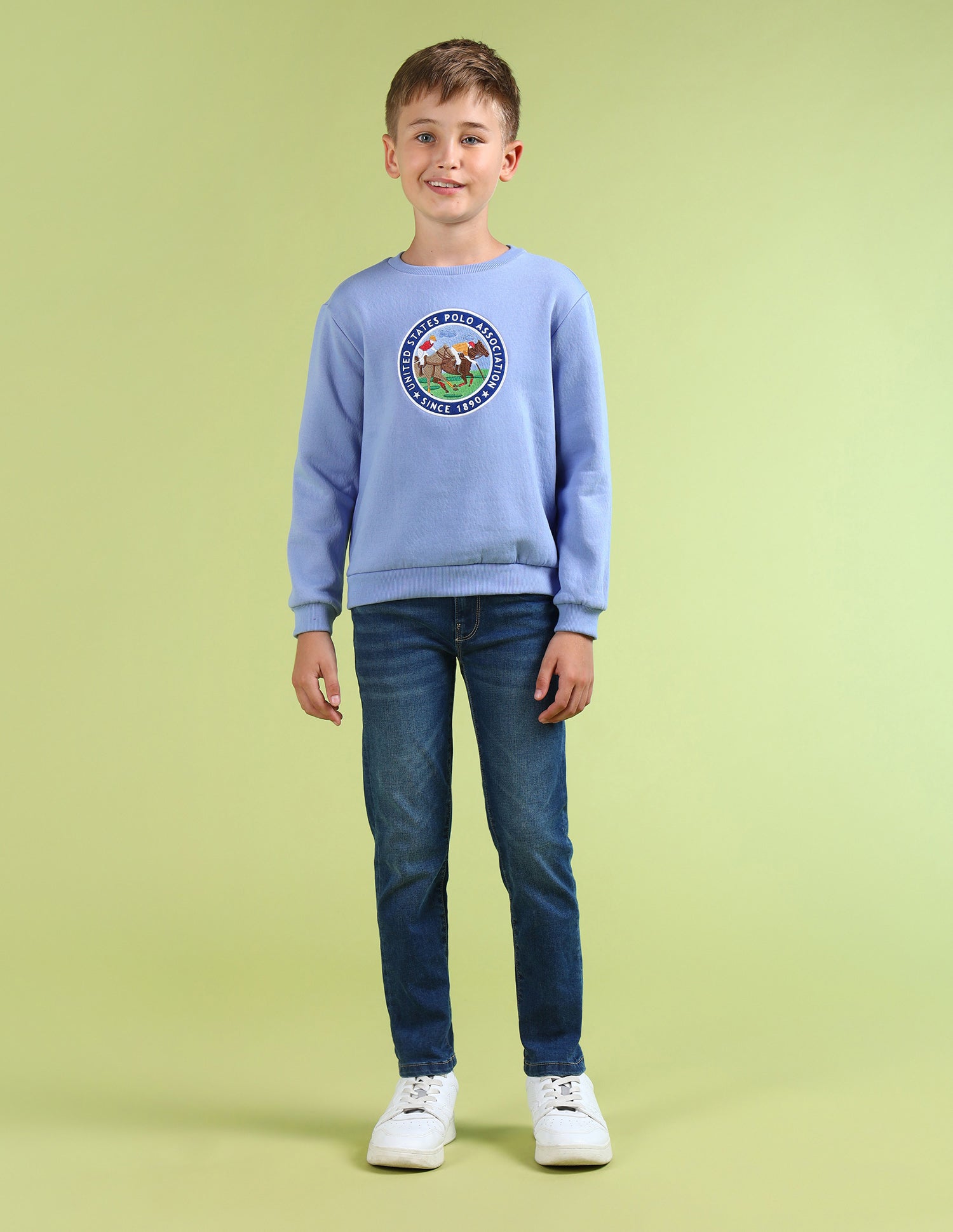 Boys Regular Fit Brand Embroidered Sweatshirt Light Blue - U.S. POLO ASSN. | Large