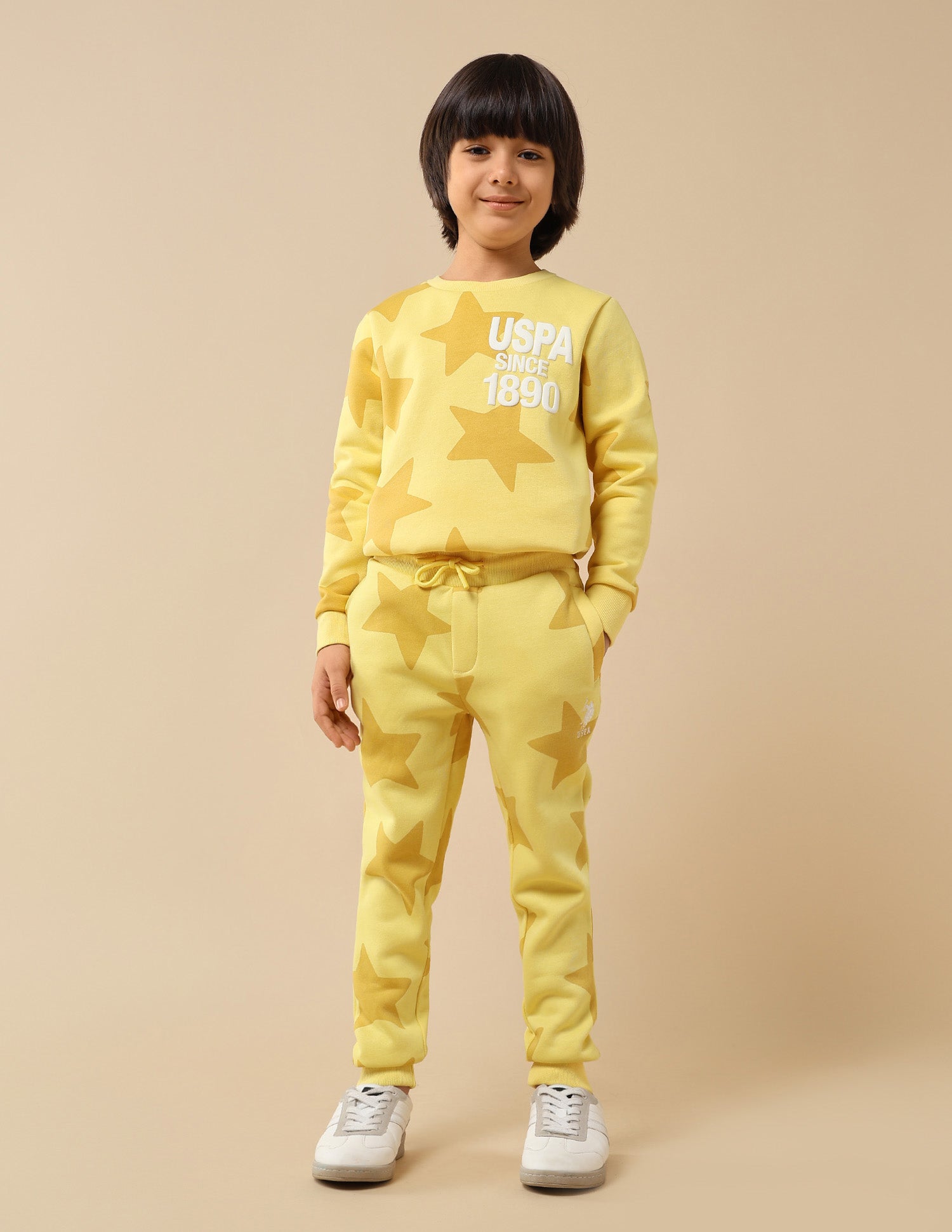 Boys Geometric Printed Regular Fit Joggers Yellow - U.S. POLO ASSN. | Large