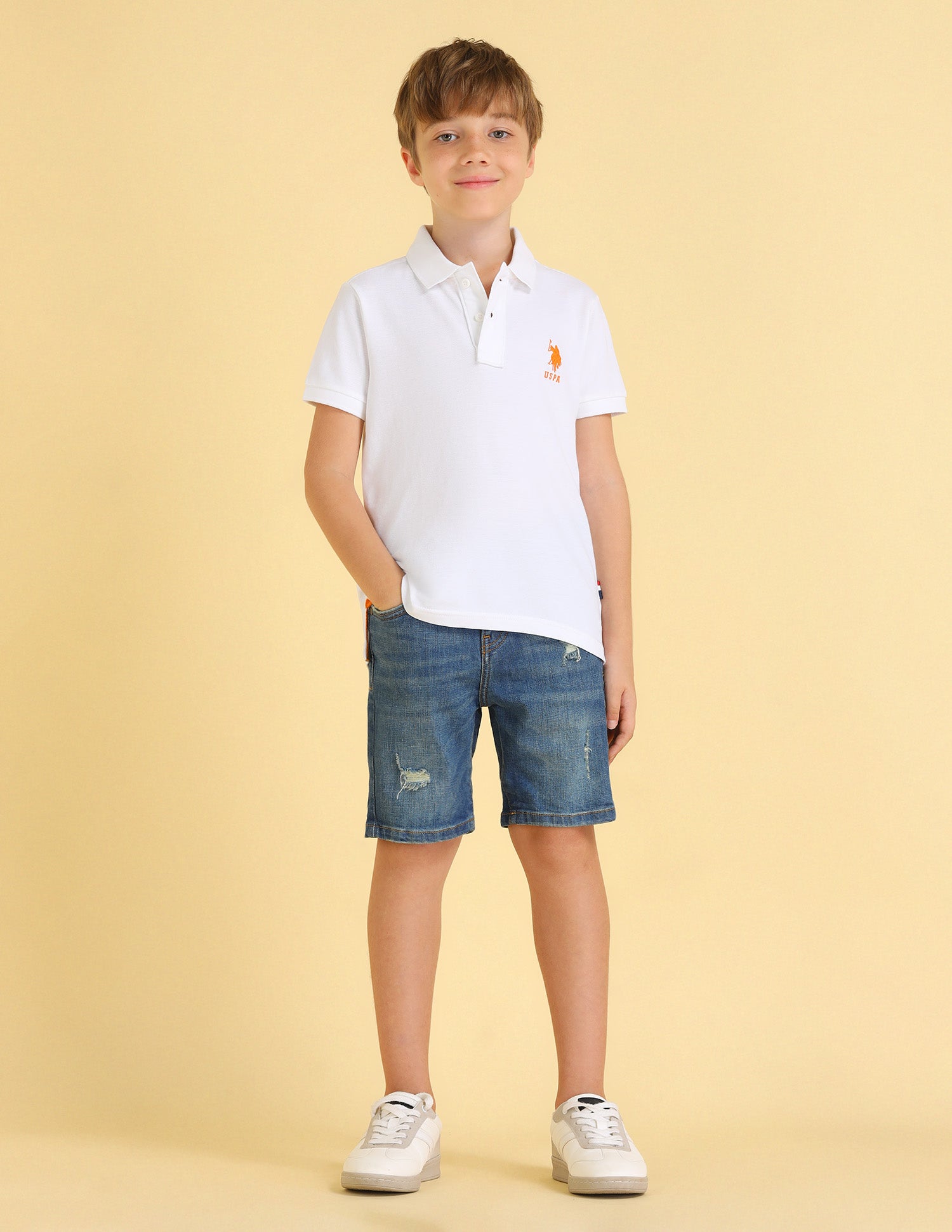 Boys Cotton Pique Polo Shirt White - U.S. POLO ASSN. | Large