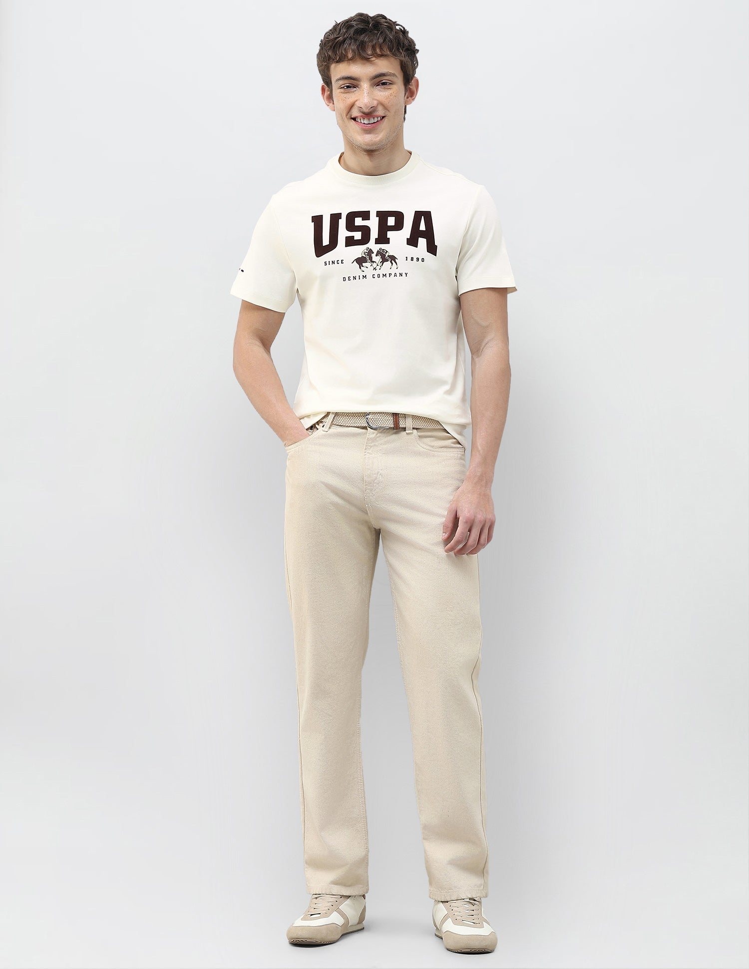 Brand Printed Slim Fit T-Shirt Ivory - U.S. Polo Assn. India | Large