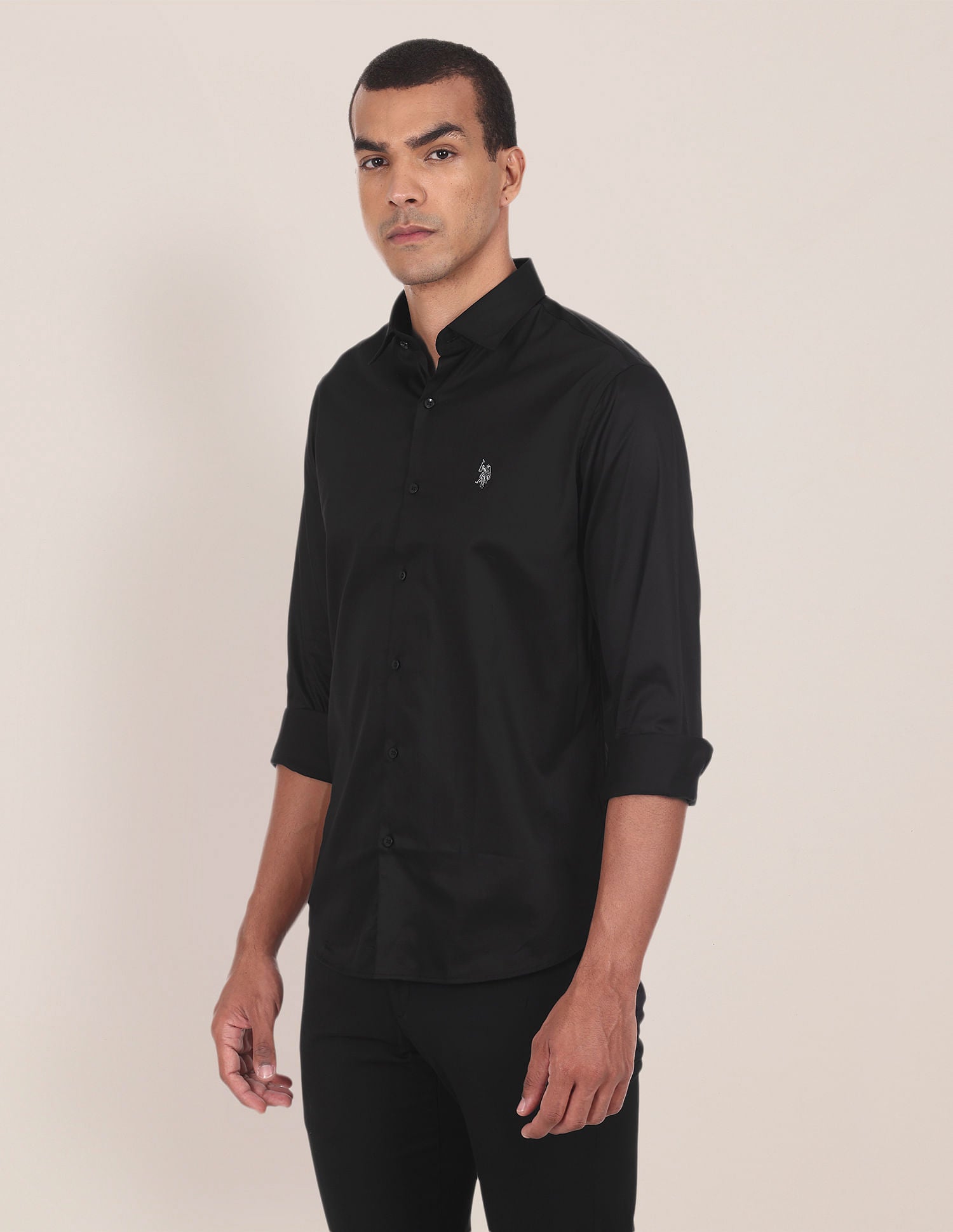 Barrel Cuff Cotton Stretch Shirt Black - U.S. POLO ASSN. | Large