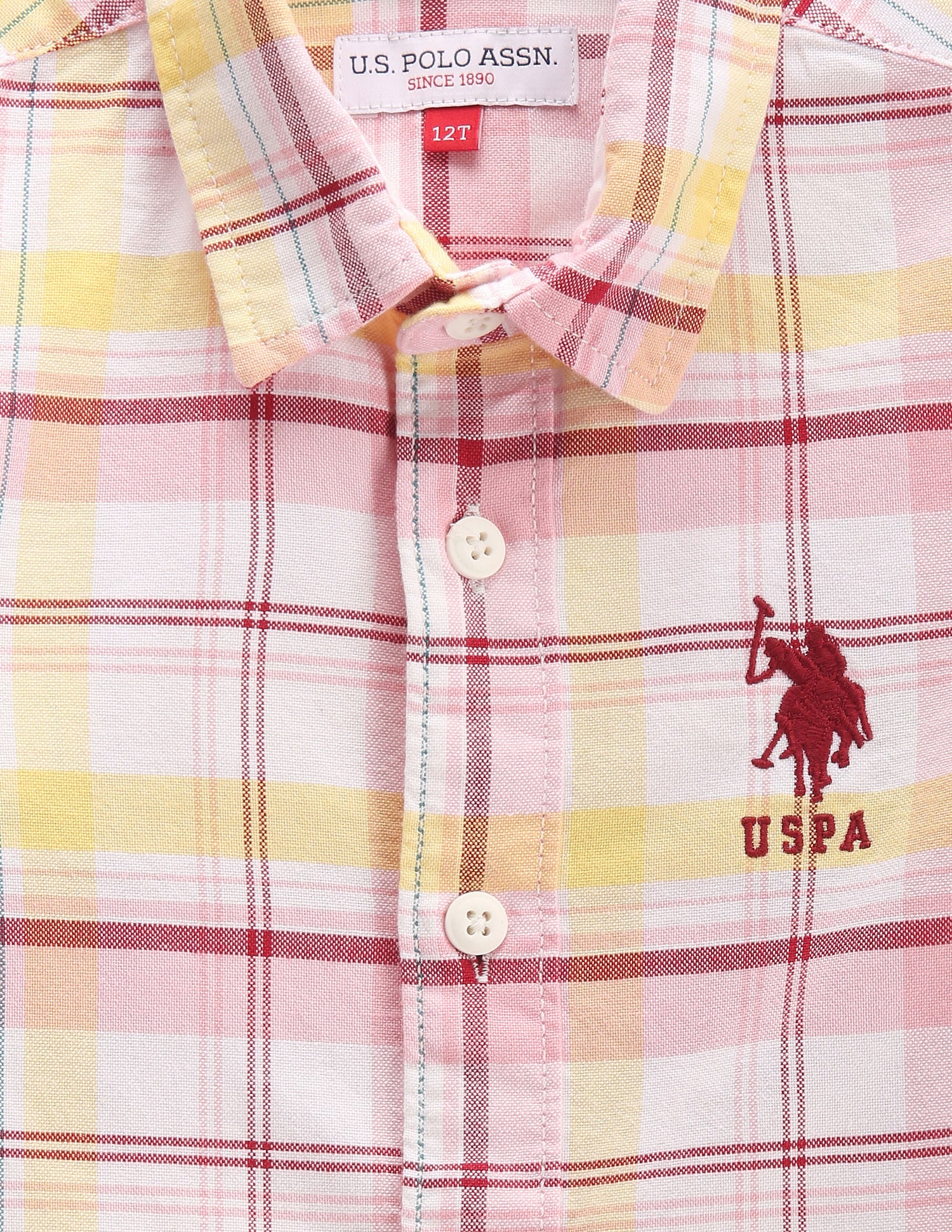 Boys Plaid Check Super Slim Fit Shirt Light Pink - U.S. POLO ASSN. | Large