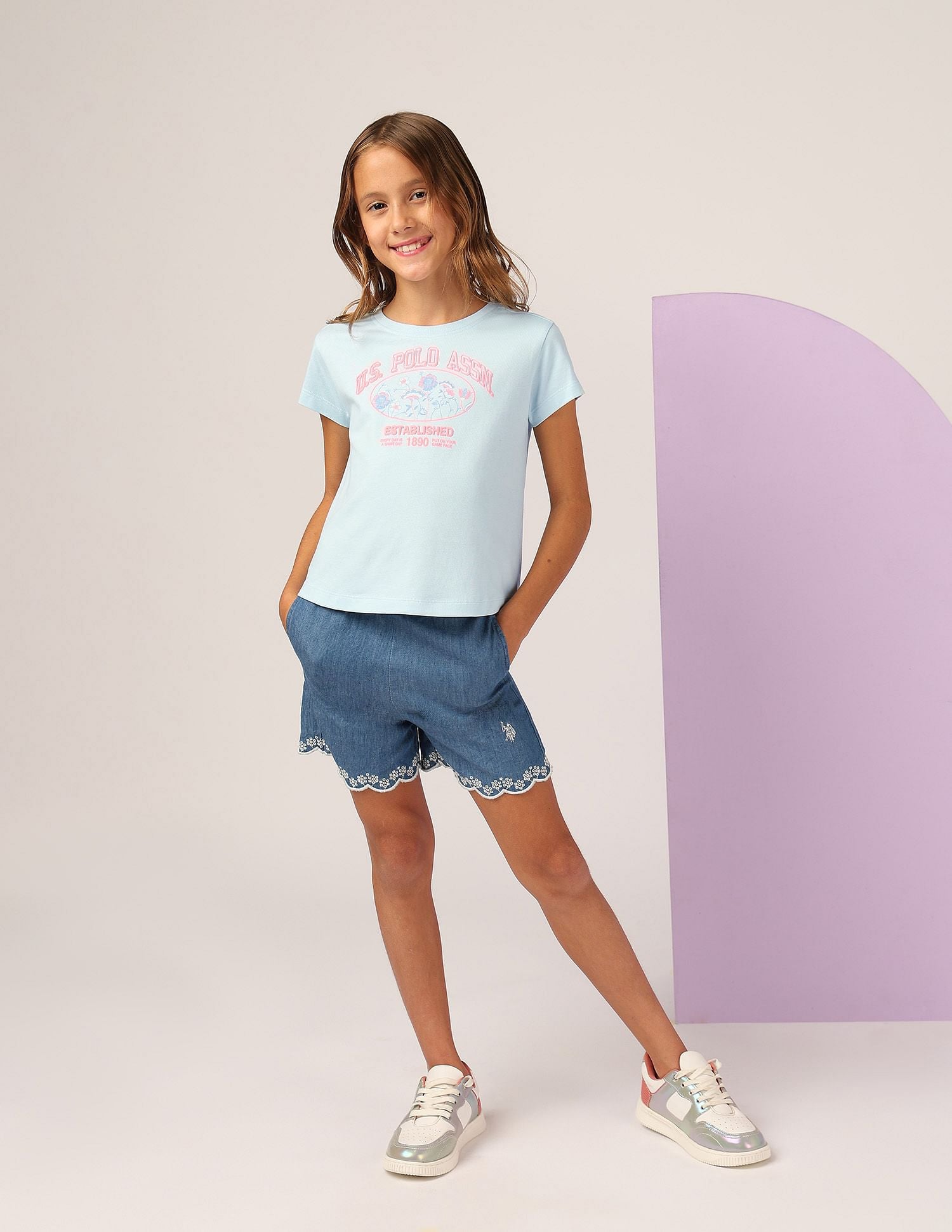 Girls Neon Graphic Print T-Shirt Light Blue - U.S. POLO ASSN. | Large