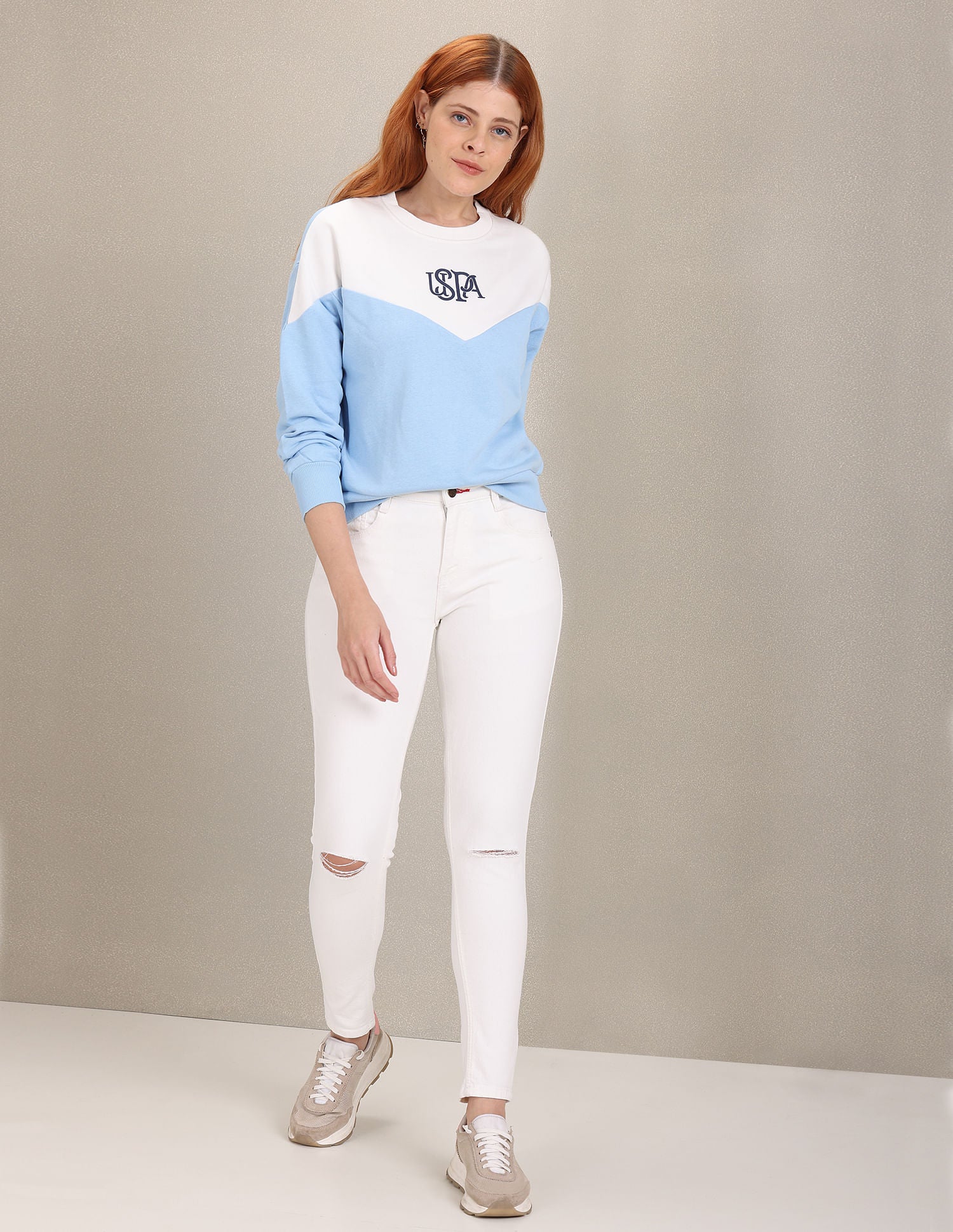 Crew Neck Colour Block Sweatshirt Light Blue - U.S. POLO ASSN. | Large