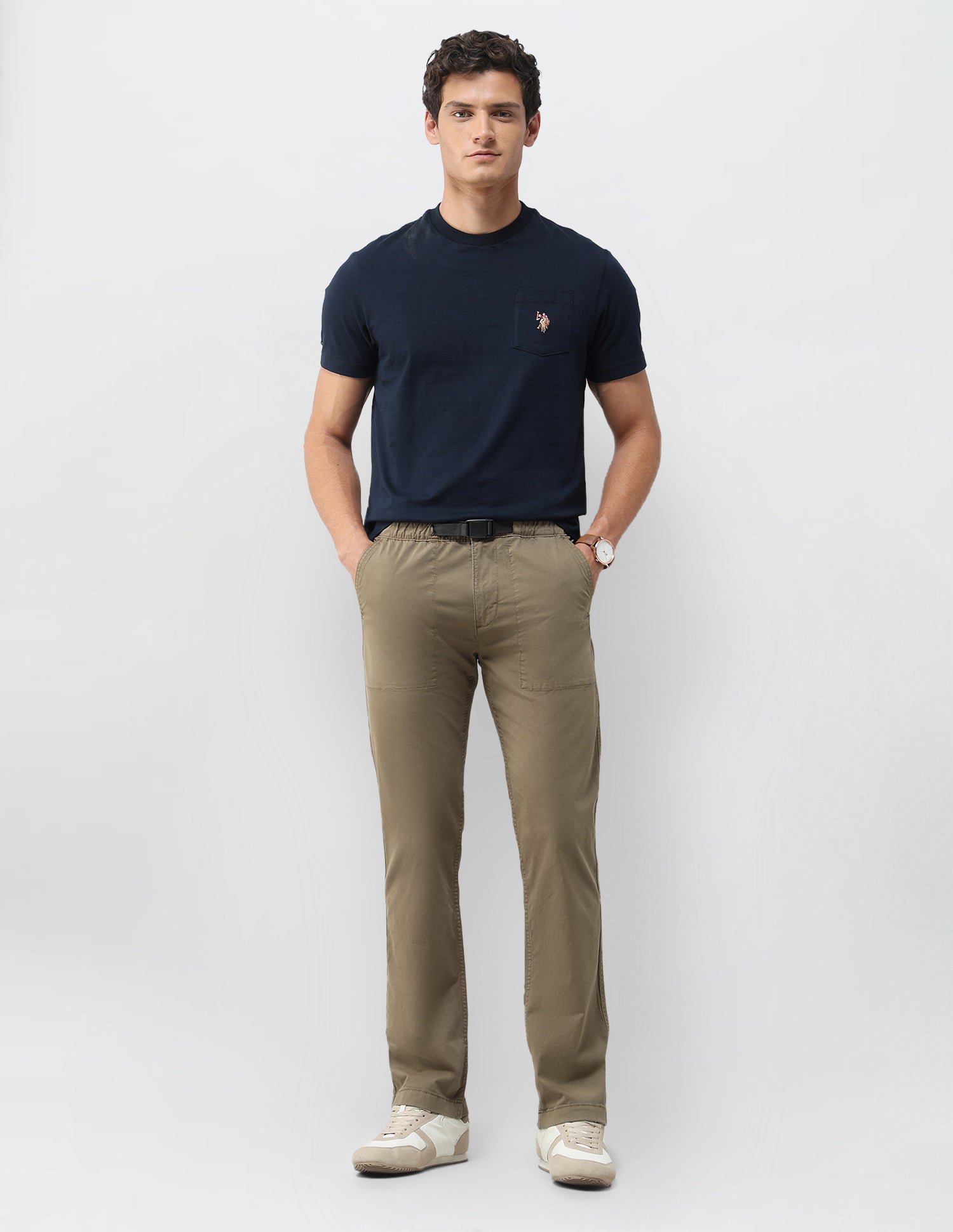Twill Harold Slim Straight Fit Trousers Tan - U.S. Polo Assn. India | Large